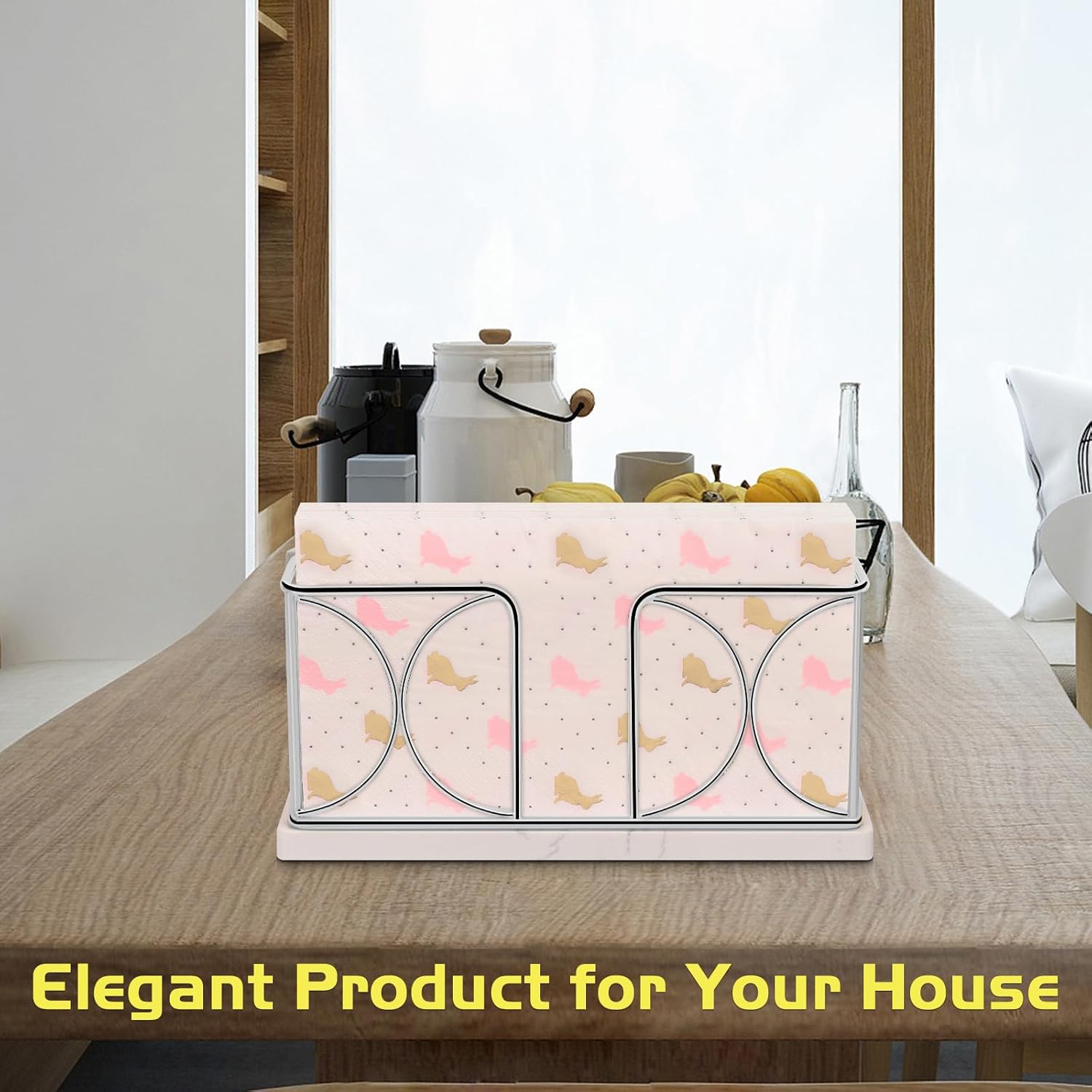 Napkin Holder with Marble Base, Guest Towel Paper Dispenser for Table, Modern Metal Napkin Stand, Ideal for All Bathroom Vanity, Kitchen Decor Accessories (Chrome, 4 Inch) - Image 3