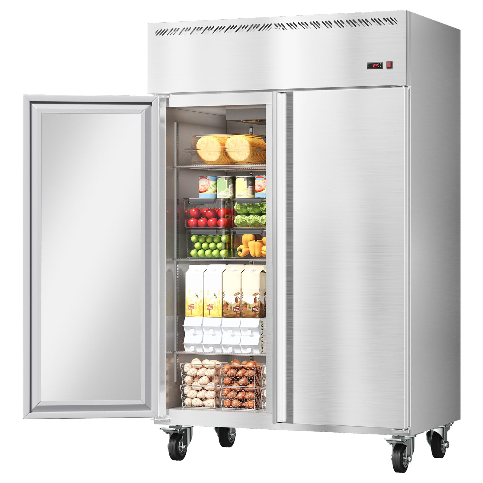 48" W Commercial Refrigerator Freezer Combo, 36 Cu.ft 2 Door Stainless Steel Commercial Refrigerator Fan Cooling, Auto Defrost