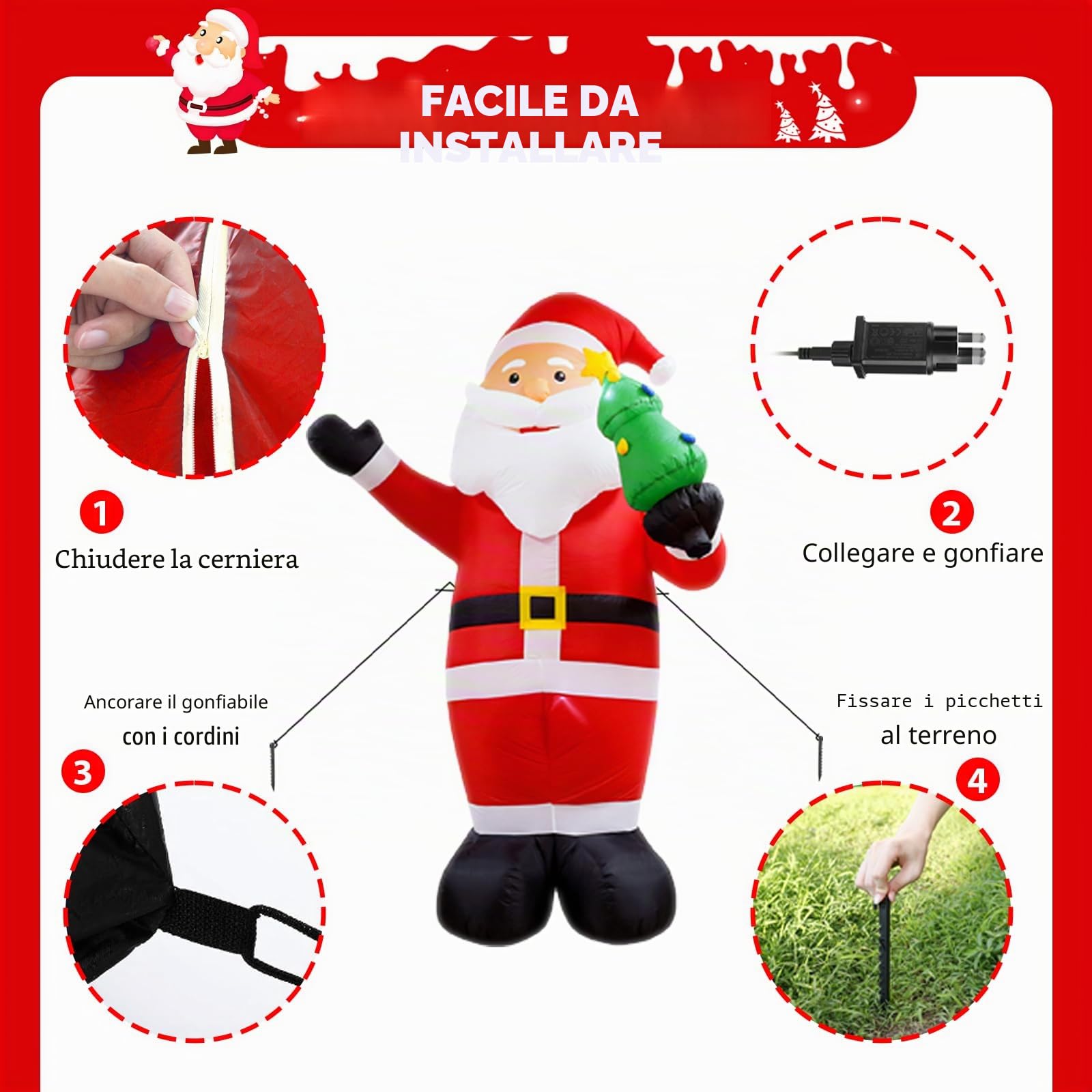 8FT/244 cm Gonfiabile da Esterno – Decorazioni Natalizie Giganti, Luminoso e Gonfiabile per Giardino, Cortile e Casa, Pupazzo che si Muove, Addobbi da Esterno