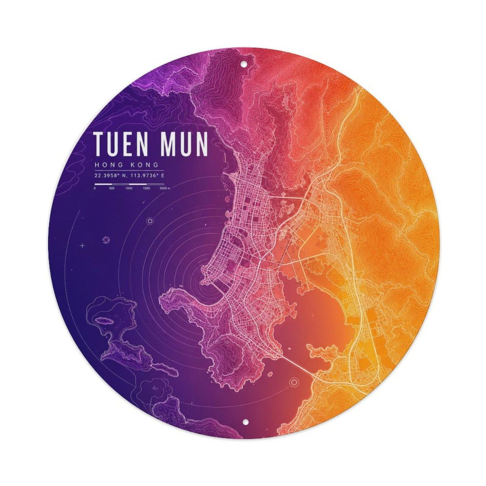 Odgynaw 8X8inch(20X20cm) Tuen Mun Hong Kong Contour Harbour Coastal District Map Metal Tin Sign