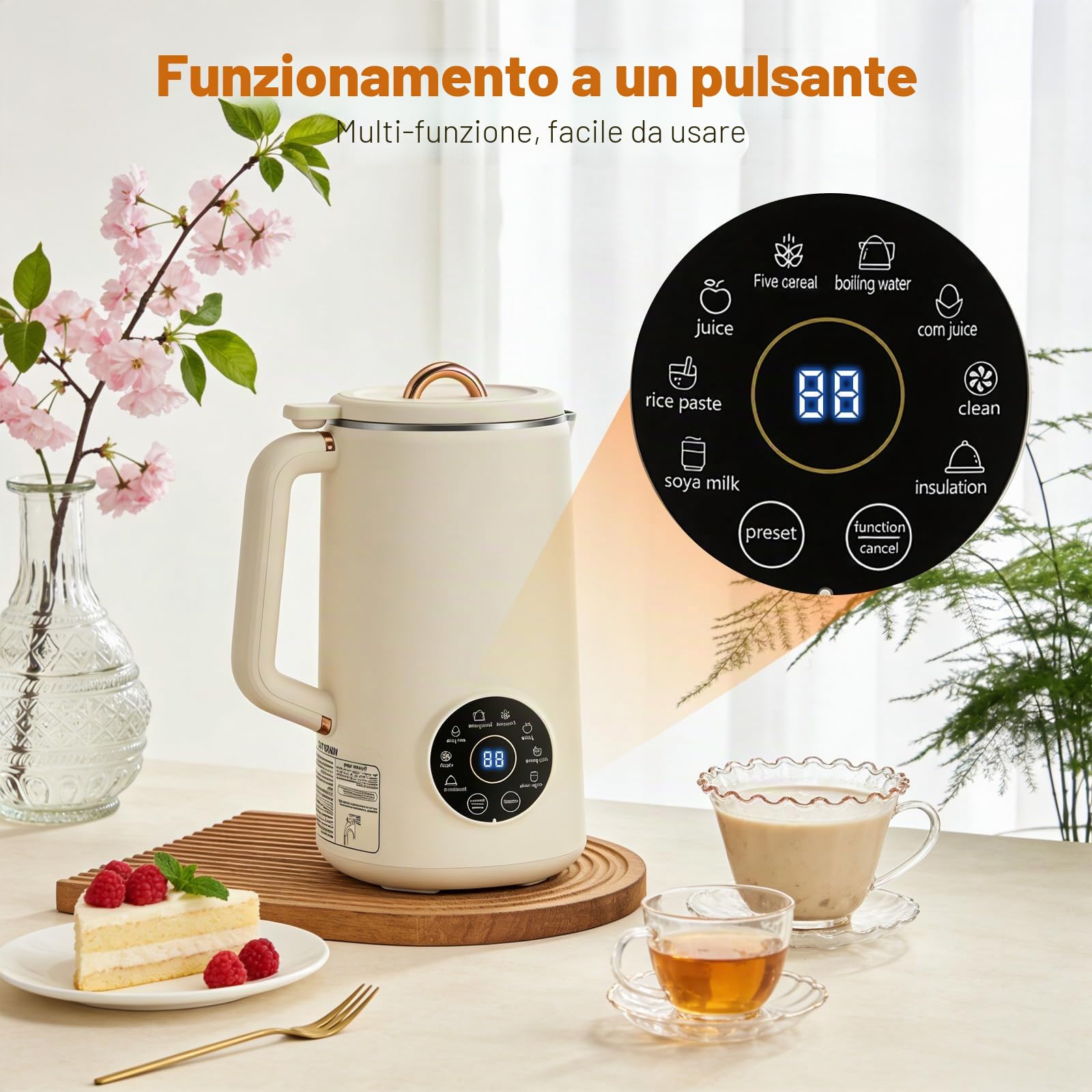 Macchina per Latte di Noci Vegetale 1000ml, 10 Lame in Acciaio Inox, Touch Screen Intelligente, 12h Timer, Autopulente, Macchina Multifunzione per Latte di Soia, Noci, Succhi e Zuppe, per Famiglia