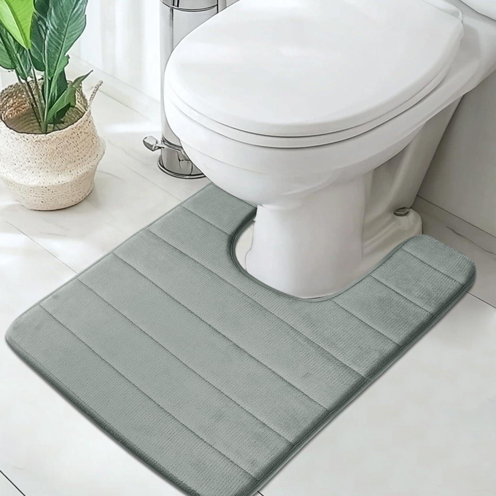 LUSCHEER Absorbent WC Toilet Rug Non-Slip U Shape Pedestal Mat Bath Mat