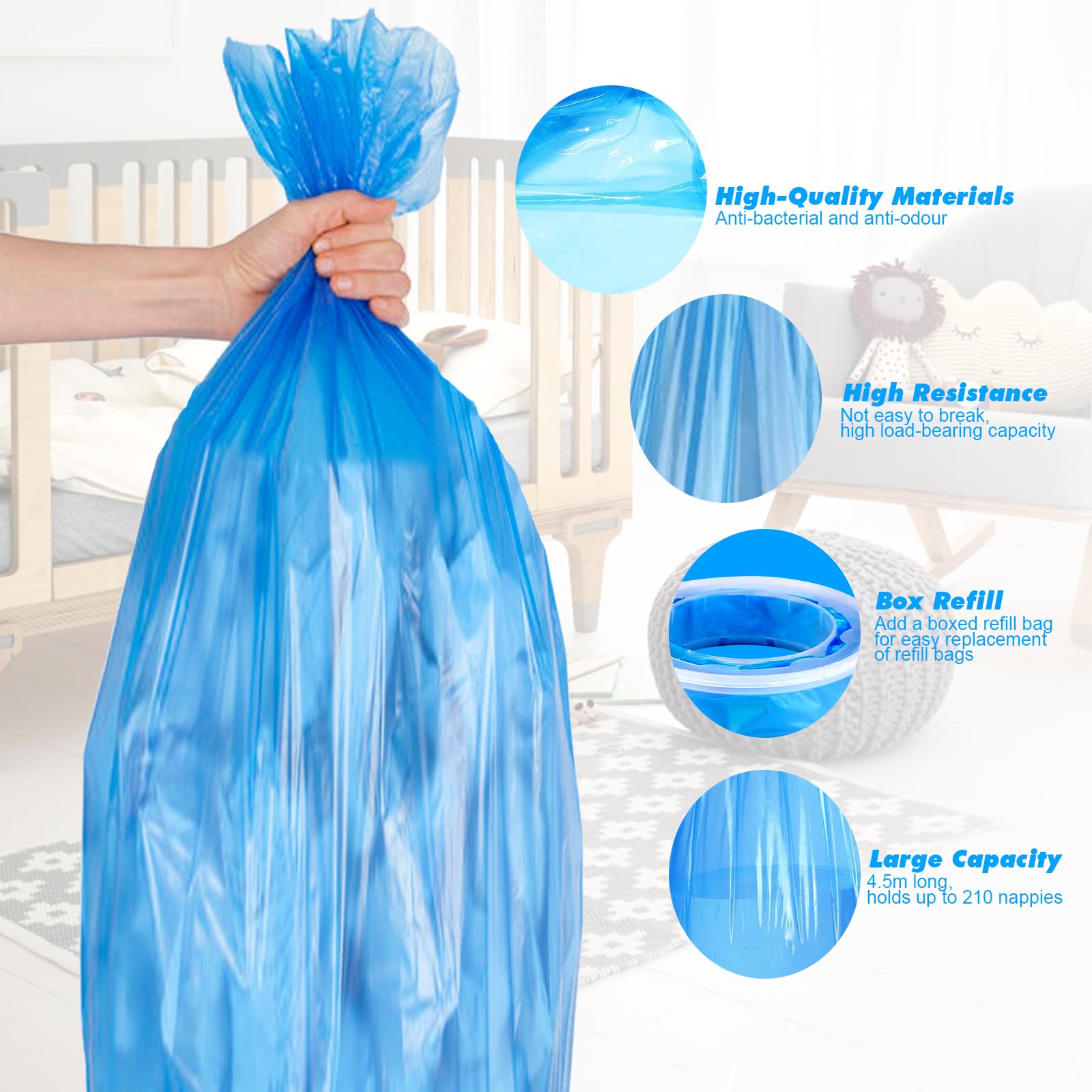 12 cartuchos de recambio para cubos de pañales, 11 bolsas + 1 casete, compatible con Angelcare & Litter Locker II (modelos redondos), incluye bolsa de 4,5 m, 7 capas y bloqueador de olores