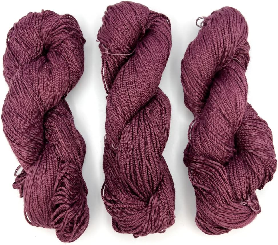 Revolution Fibers Hand Dyed Glossy Cotton Yarn Solid Colored | 4 Ply, DK Weight 100 Grams, 200 Yards Per Skein | Perfect for Weaving, Crafting, Crochet, Knitting (Plum)