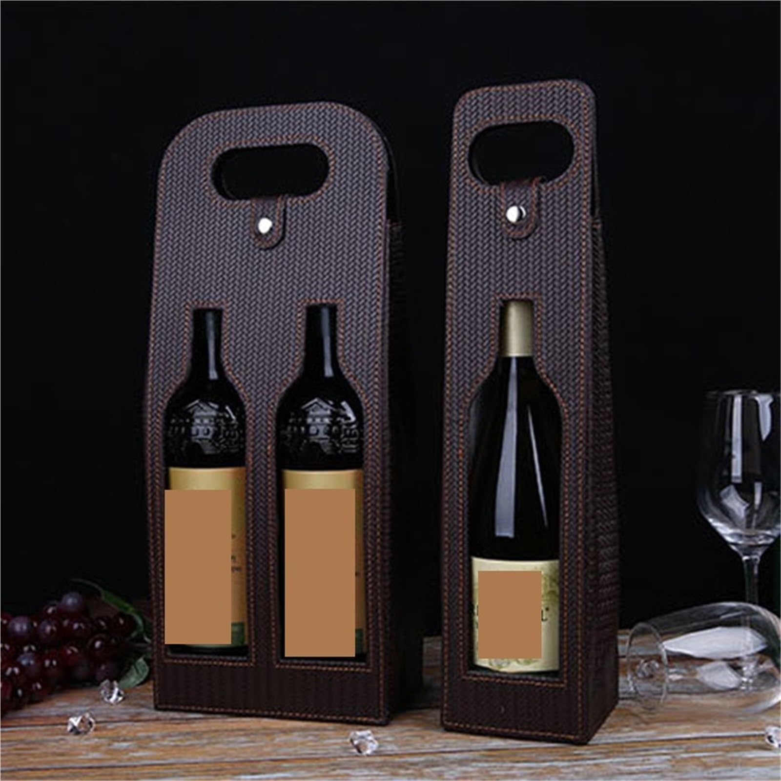 Geschenkverpackung für Flaschen, Weinflaschentaschen mit Griff, mehrfarbig(2plain Brown)