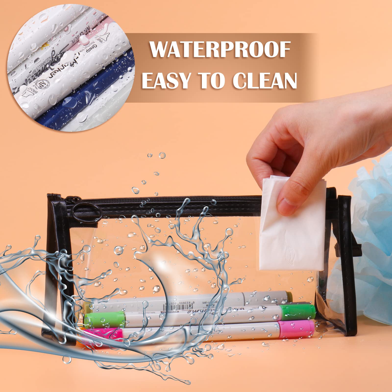 TIECHI 2PCS Clear Pencil Case for Exams Waterproof PVC Transparent Pencil Case for Girls Boys See Through Pencil Cases for Stationery School Make Up Toiletries Black&White - Image 3