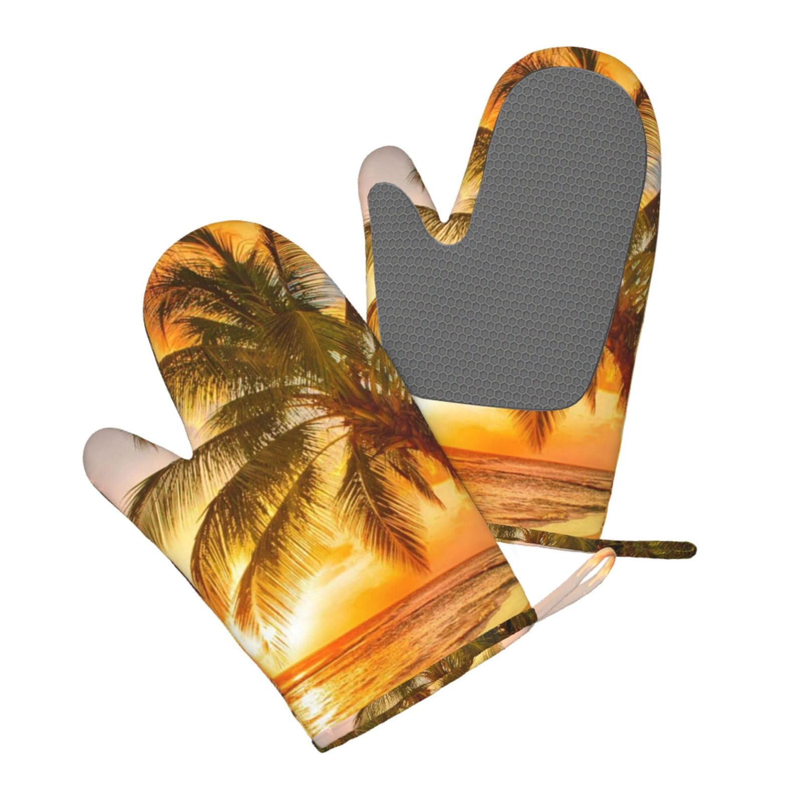 Aqrjlpo Women's Sunset At The Beach Silicone Oven Mitts Set 2Pcs, Printed Heat Resistant Non-Slip Silicone Oven Gloves For Kitchen Cooking Baking Microwave