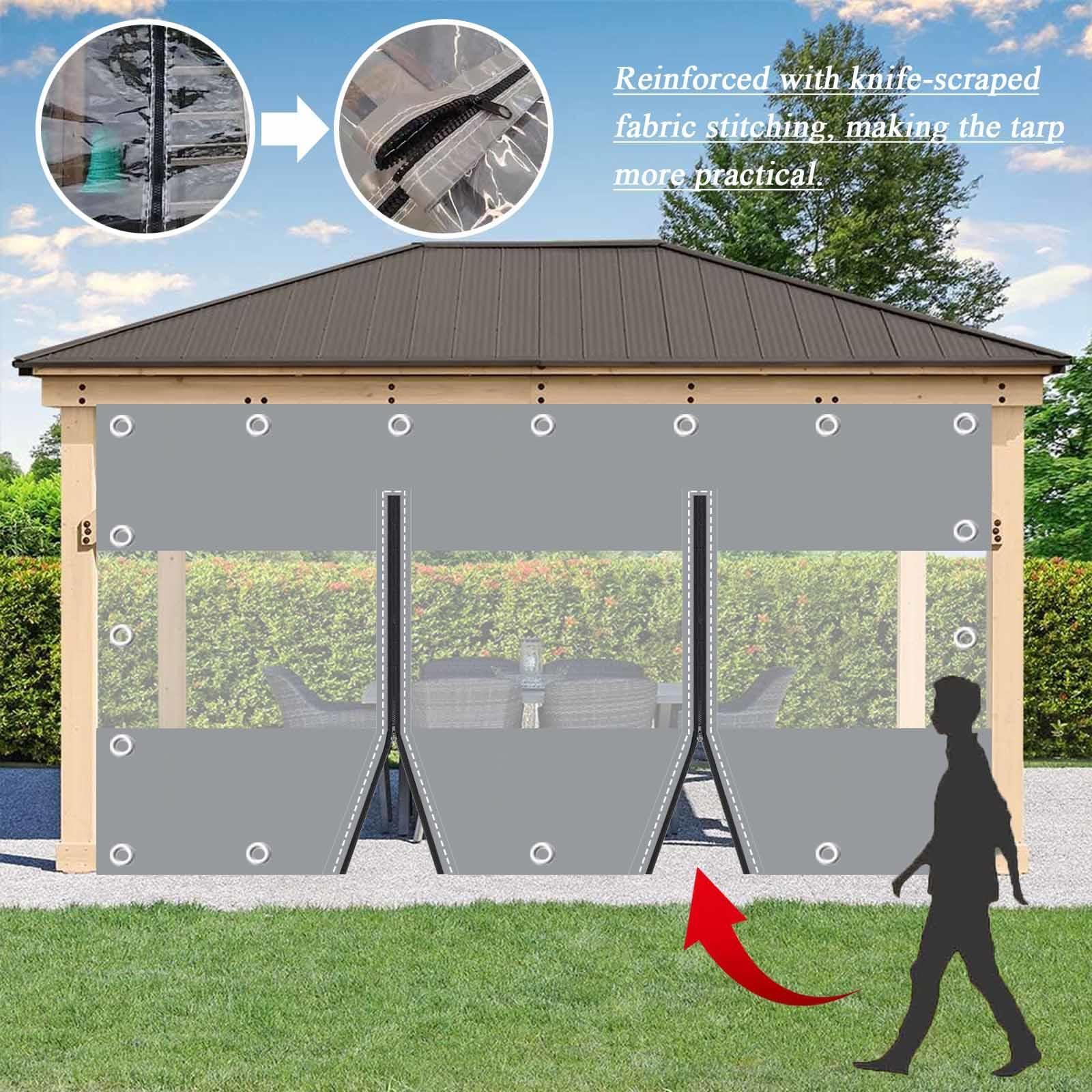 Pannelli laterali impermeabili in PVC trasparente per tettoie da esterno, resistenti alle intemperie, con occhielli, confezione da 2, 1,2 x 2 m, ideali per feste, eventi e protezione dalle intemperie.
