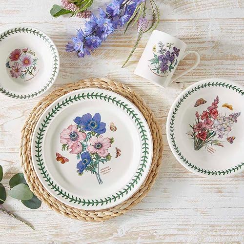Portmeirion Botanic Garden 4 Piece Dining Set &ndash; Floral Earthenware Dinnerware Blooms &ndash; Includes 10.5" Dinner Plate, 8.3" Salad Plate, 6.5" Bowl & 12 Oz. Mug &ndash; Dishwasher Safe Tableware Essentials