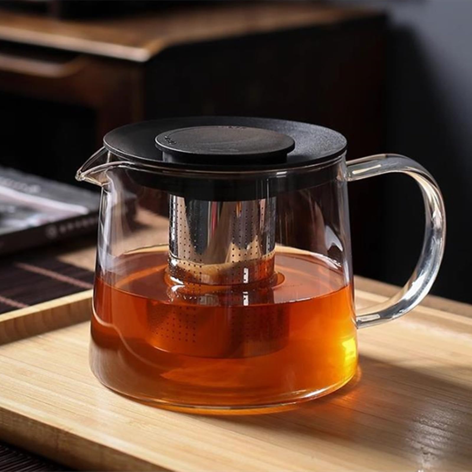 Teekanne aus Glas Teekessel mit Teezubereitung Hochtemperaturbeständiger Glaskessel Teekessel Großer Wasserkocher mit kochendem Wasser Teebrüher Teeservice Filtereinsatz Heimgebrauch(1600ML)