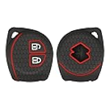 Key Cover Compatible with Suzuki 2 Button Car Key - Soft Silicone Car Key Fob Holder Protector Case - Black Matte/Red