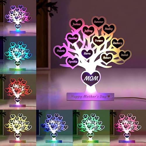 Miniatura 8 de Rompecabezas de nombre de familia personalizado, luz LED, espejo de corazón, espejo de dormitorio, espejo acrílico personalizado de 1 a 12 nombres,