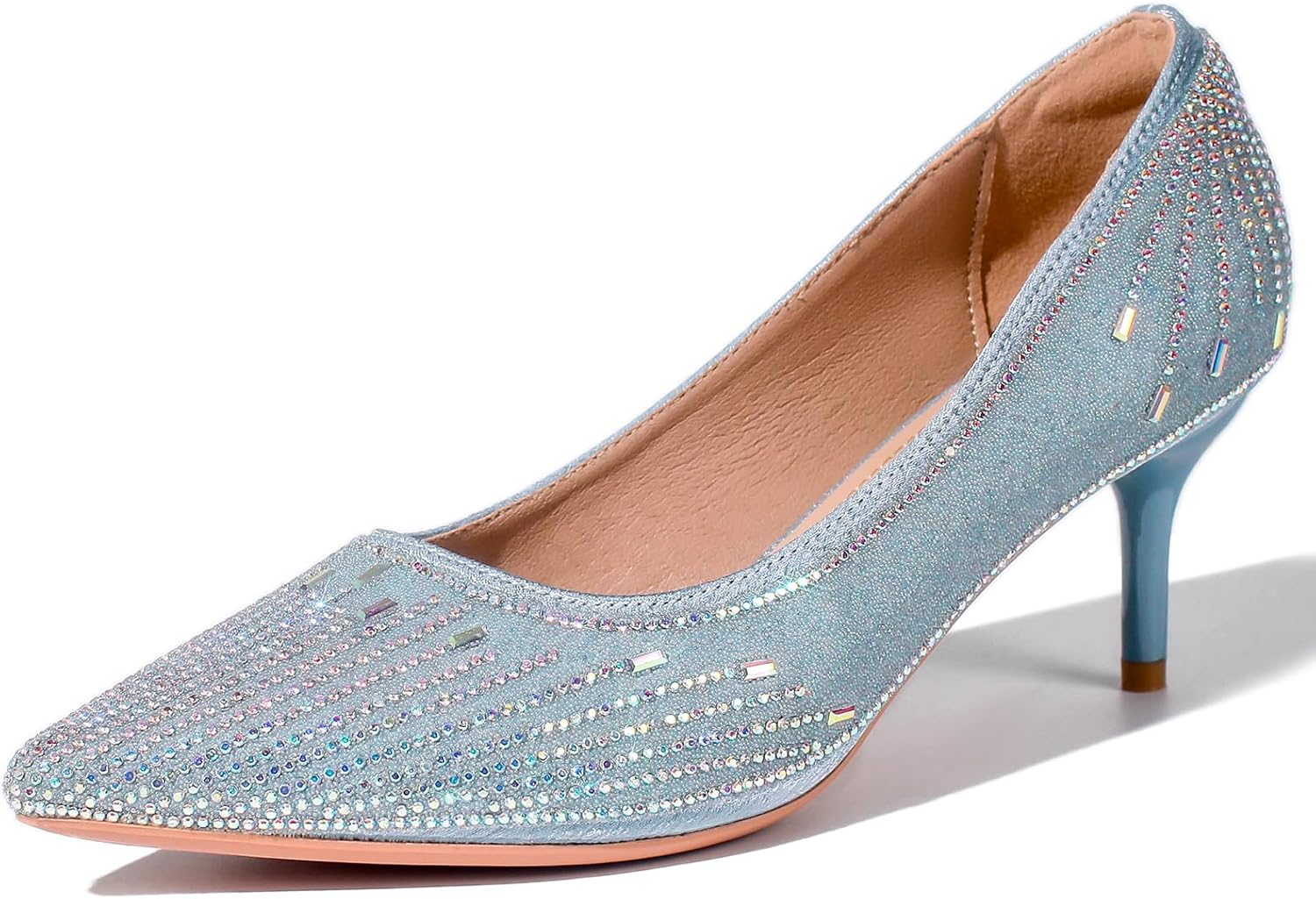 Women's Kitten High Heels 2 Inch Rhinestone Closed Toe Pointed Pumps Wedding Party Dress Stiletto Shoes