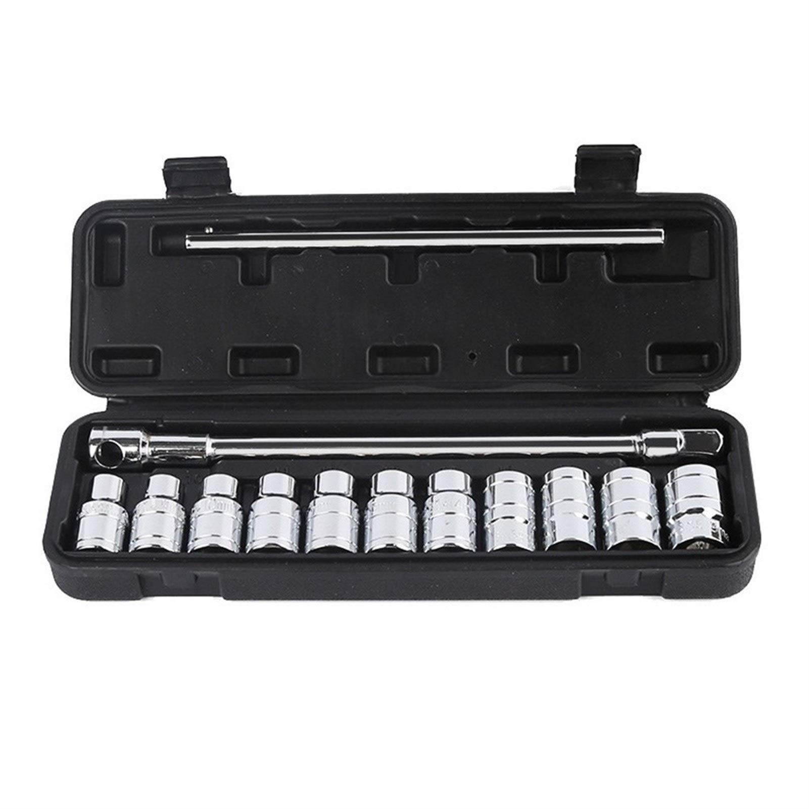 Herramienta de hardware Llave de tubo Mango en forma de T Manguitos de llave universal Llave de tuercas de tornillo extraíble 19 piezas Herramientas de reparación de automóviles de bicicleta (Color