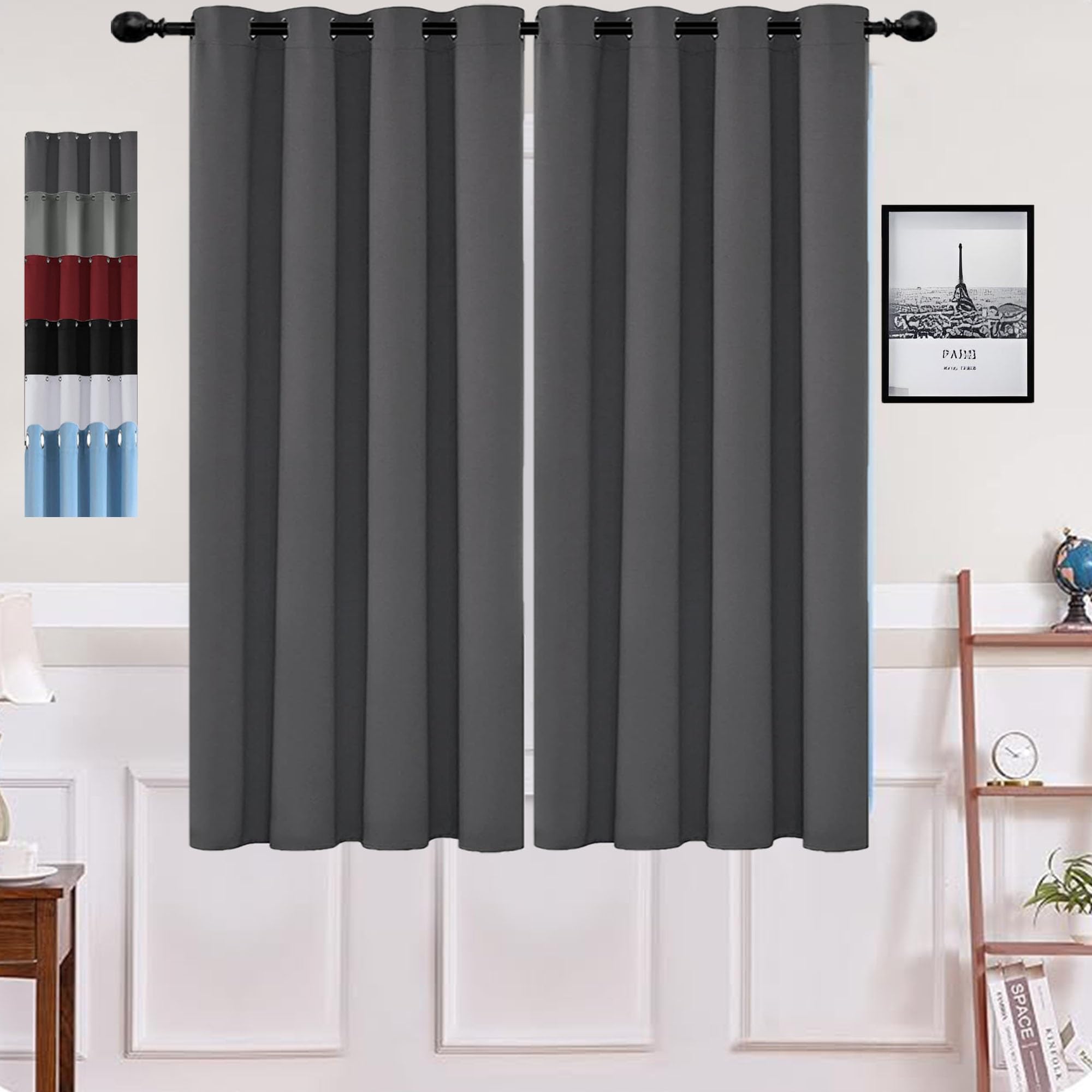 Verdunklungsvorhänge Kurz Ösenvorhang 140 x 165 cm Schlafzimmer Blickdicht Vorhäng Vorhang Blickdicht Gardinen Blickdicht mit Ösen für Schlafzimmer, Dunkelgrau