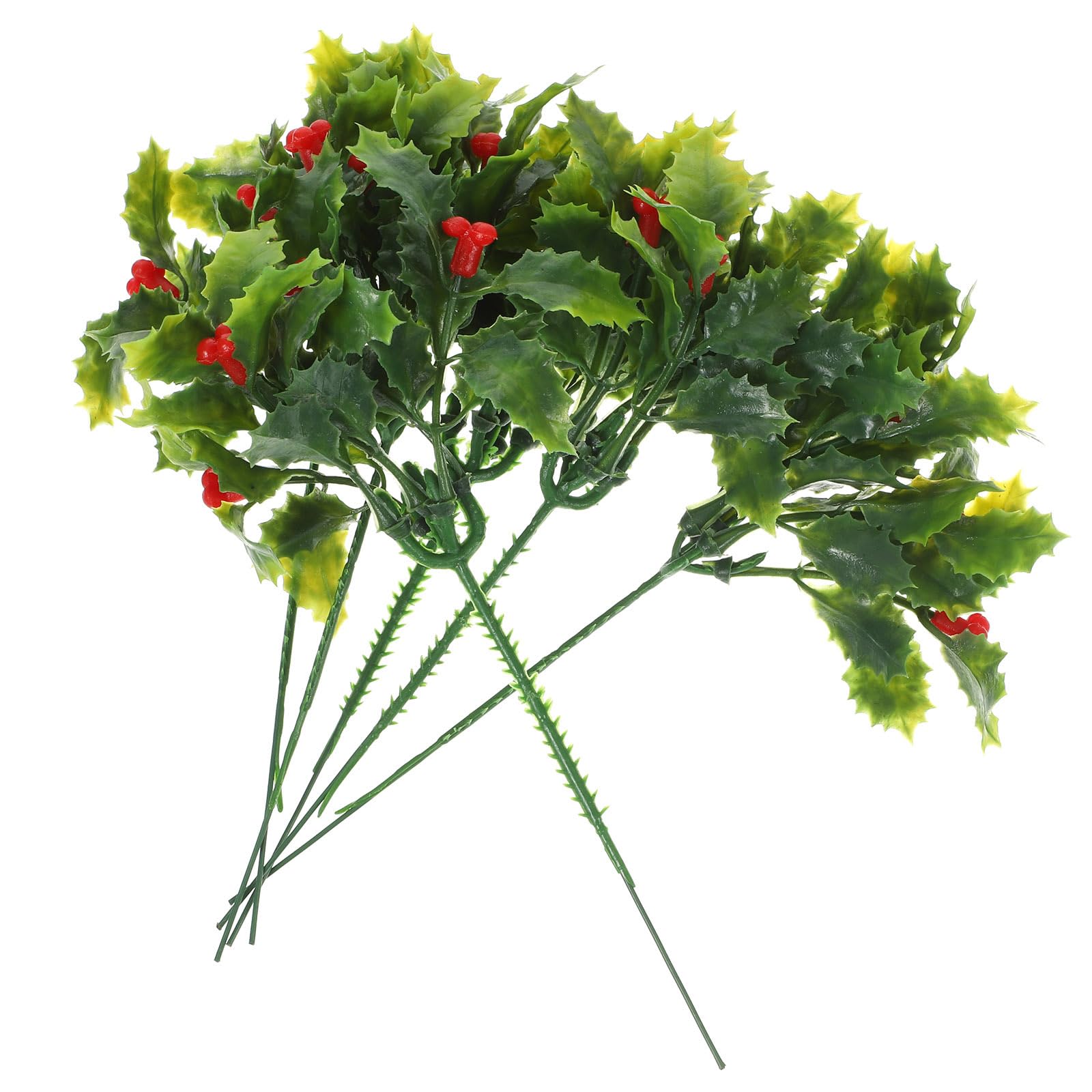 12 púas de Navidad Artificiales de Pino de Navidad, Tallos de Bayas Rojas, Hojas de Acebo para arreglos de, decoración de Invierno