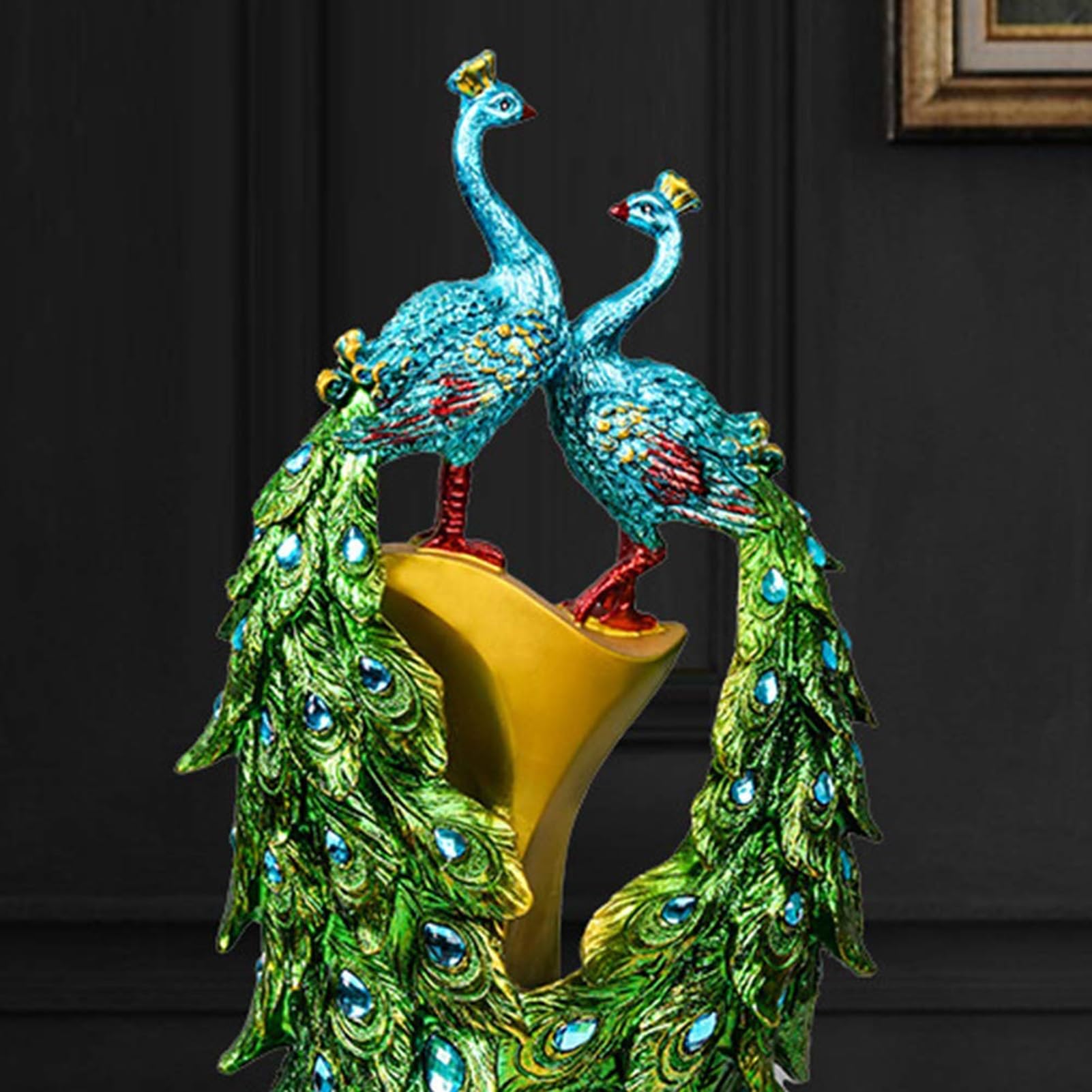 Artystyczna statuetka - 38 cm żywiczne statuetki pawia do wystroju wnętrz, rzeźby artystyczne stojące do domu, biura, dekoracji balkonu, prezenty ślubne na parapetówkę