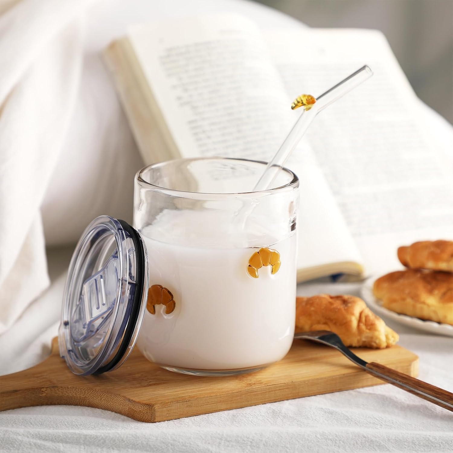 Croissant Icon Juice Glasses 14oz Old Fashioned Icon Stemless Wine Drinking Juice Cocktail Coffee Glasses Cups for Women Home Summer Party Supplies Gift - Image 2