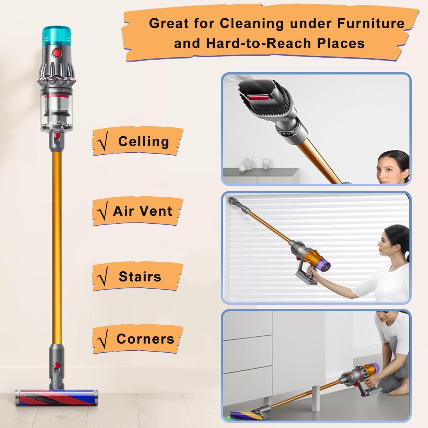 GYLBF Quick Release Wand Compatible with Dyson V12 Detect Slim Vacuum Cleaners, Vacuums Attachment Extension Tube, 29.3IN (Orange)