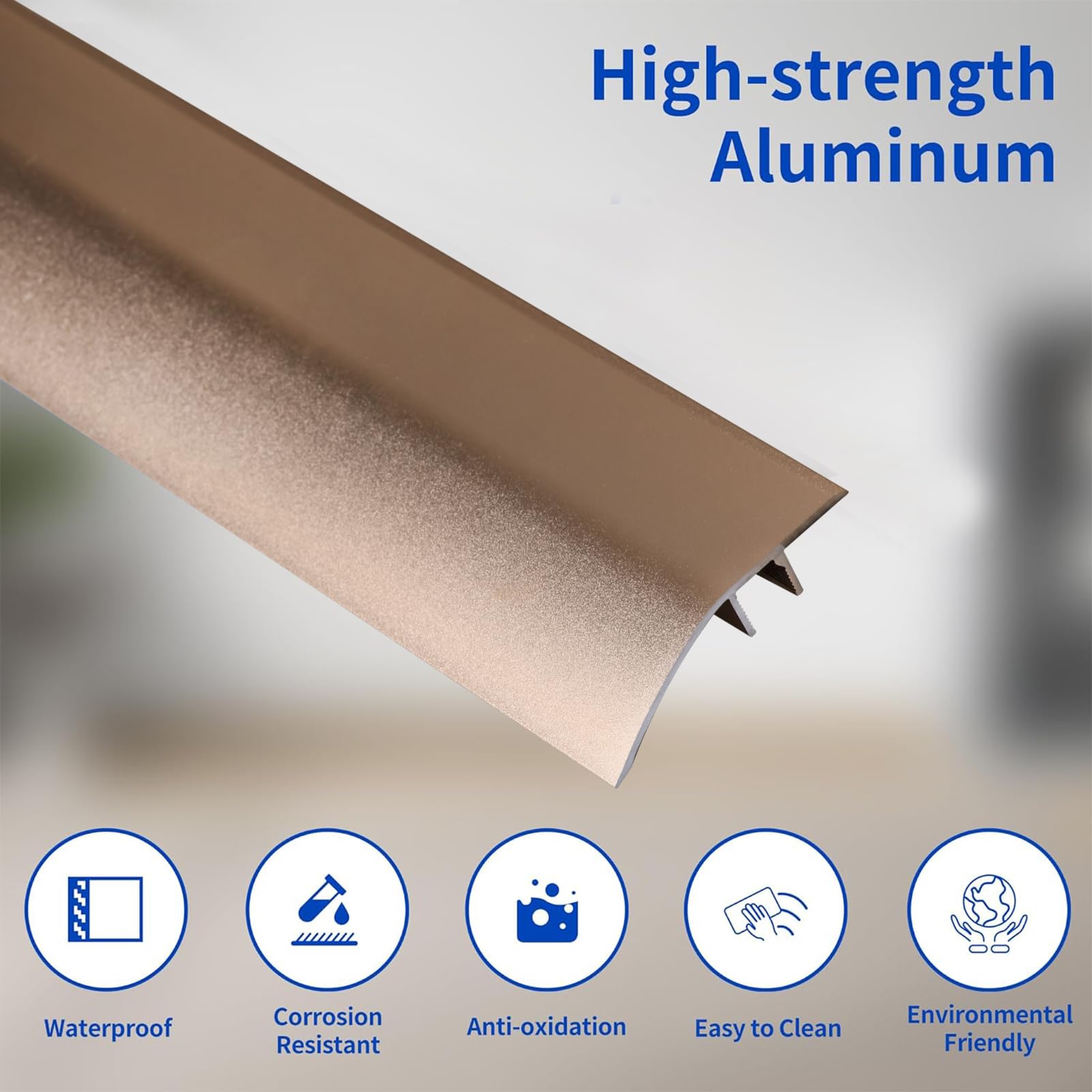 2PCS Aluminum Floor Transition Strip Door Bar,Floor Bar for Doorways Threshold Ramp Tile Laminate Planks,Suitable for Height Difference 6-12mm(Brushed Gold,0.9m × 4.3cm) - Image 3