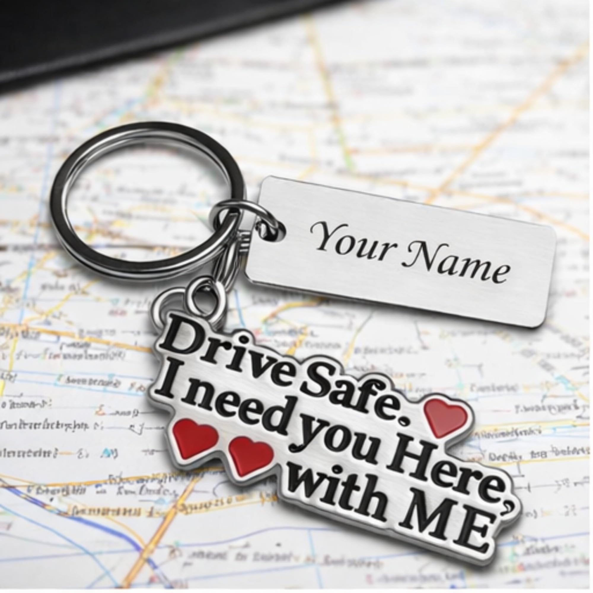 drive safe metal keychain for men | stainless steel key ring with engraved drive safe message,gift for husband, boyfriend, men & boys, ideal for birthday, anniversary, valentine day, pack of 1