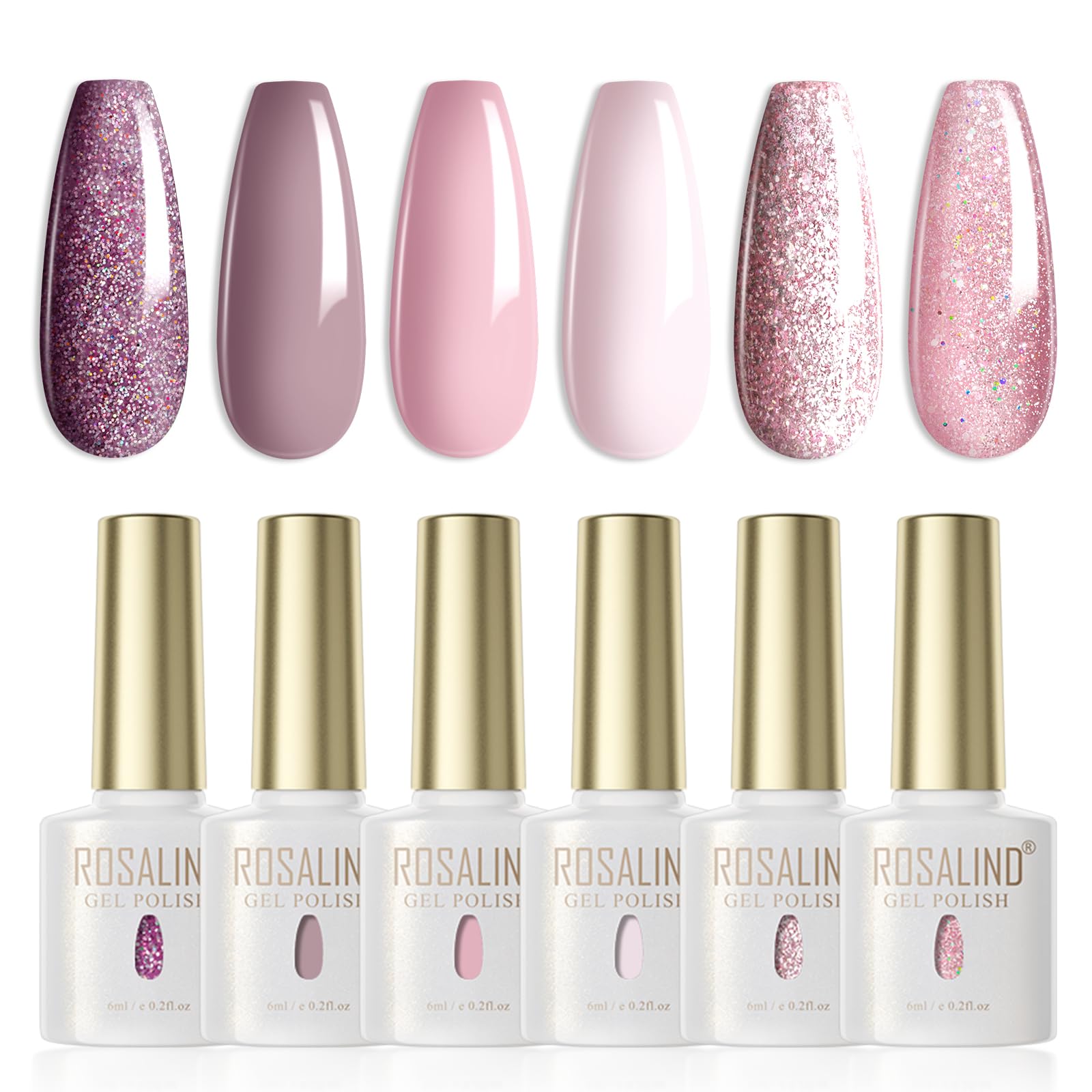 ROSALIND Vernis Semi Permanent,6 Couleurs Violet Avoine Rose Nude Pailleté Vernis à Ongles Soak Off UV LED Gel Nail Polish Manucure Nail Art Kit