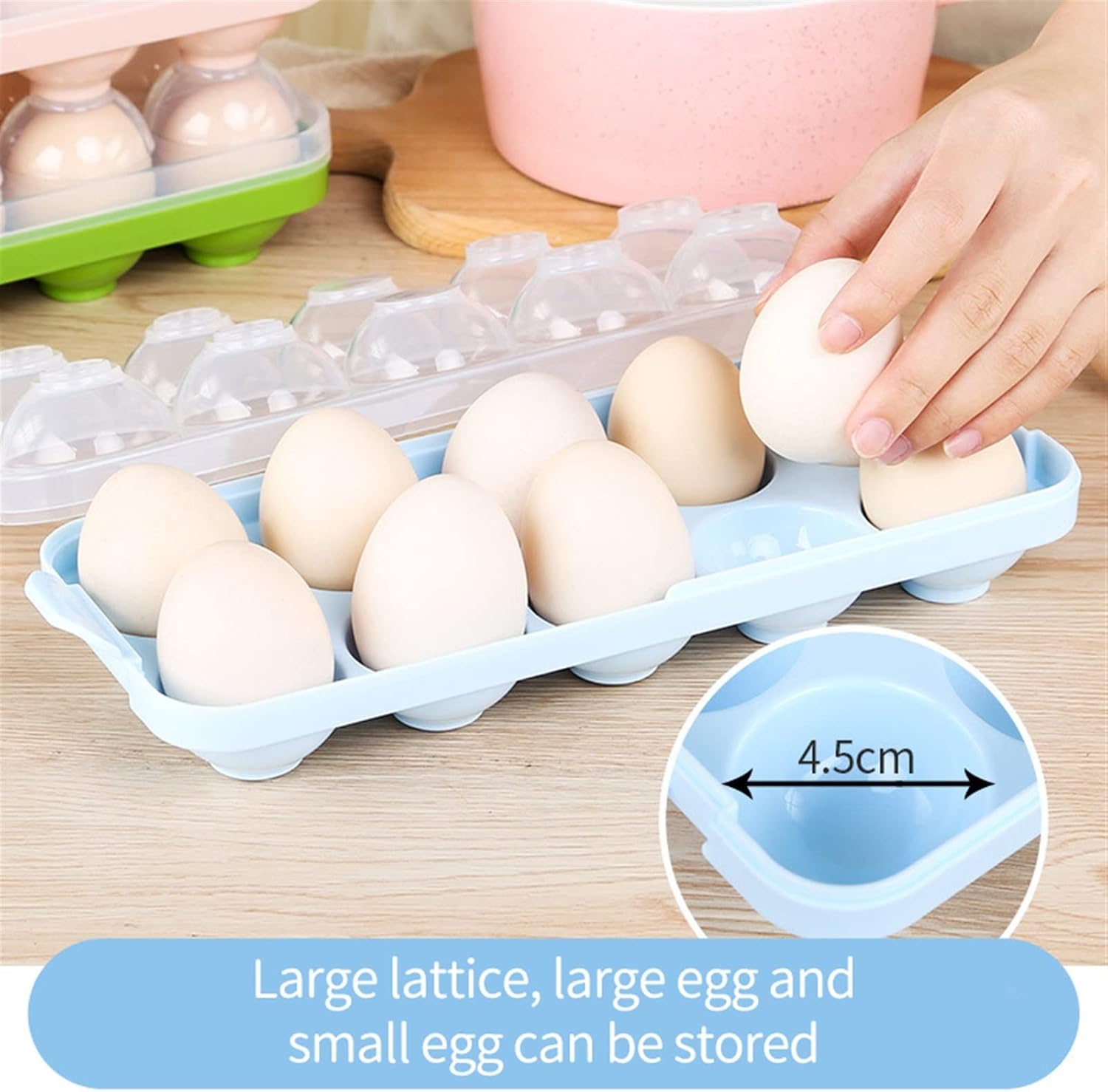 Egg Container for Refrigerator, 10 Grids Egg Storage with Lid, Stackable Egg Container for Kitchen, Pantry