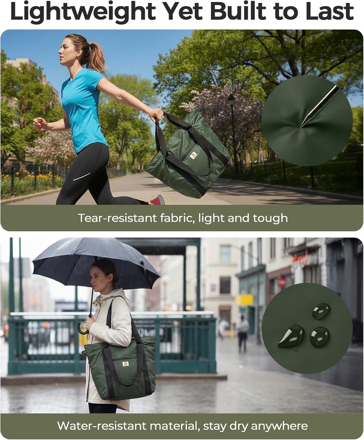 Foldable Travel Bag, 26L Duffle Bag for Travel, Expandable Second Carry-On Bag for Travel & Shopping, Water-Resistant Personal Item Bag, Dark Olive