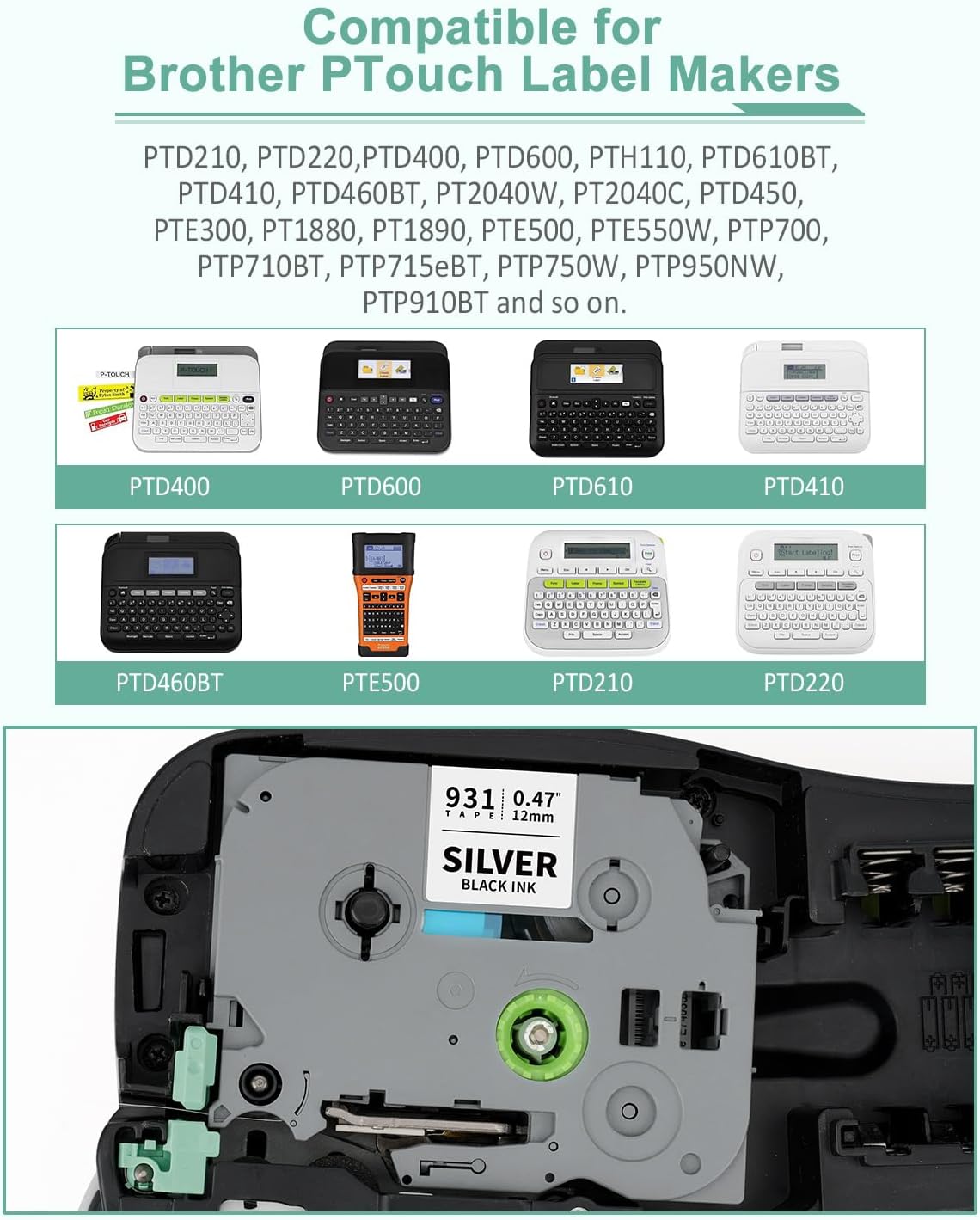 6-Pack 12mm 0.47" Laminated Multi-Color Label Tape Compatible for Brother Tze-931 Tze-831 Tze-233 Tze-334 Tze-335 P Touch Tape Tze Tz 12mm 0.47" Color for PTH110 PTD220 PTD210 PTD400 PTD610BT - Image 4