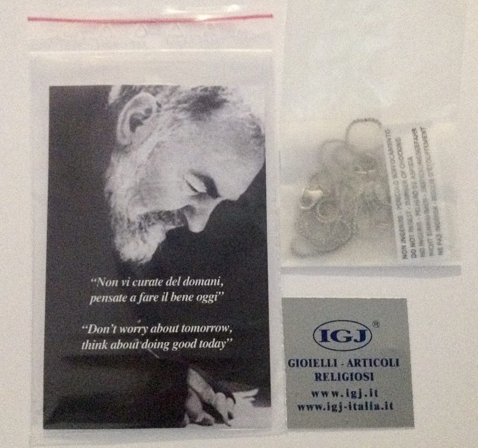 I G J MEDAGLIA DI SAN PIO DA PIETRELCINA (PADRE PIO) CON CATENINA - REALIZZATA IN ALTO RILIEVO - 100% MADE IN ITALY