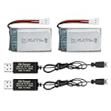 2PCS 3.7V 800mAh 25C Lipo Battery with Molex Plug and USB Charging Cable Compatible with WLtoys SYMA Most Drone, Quadcopters, Aerial Drones, Gliders, Robot Batteries