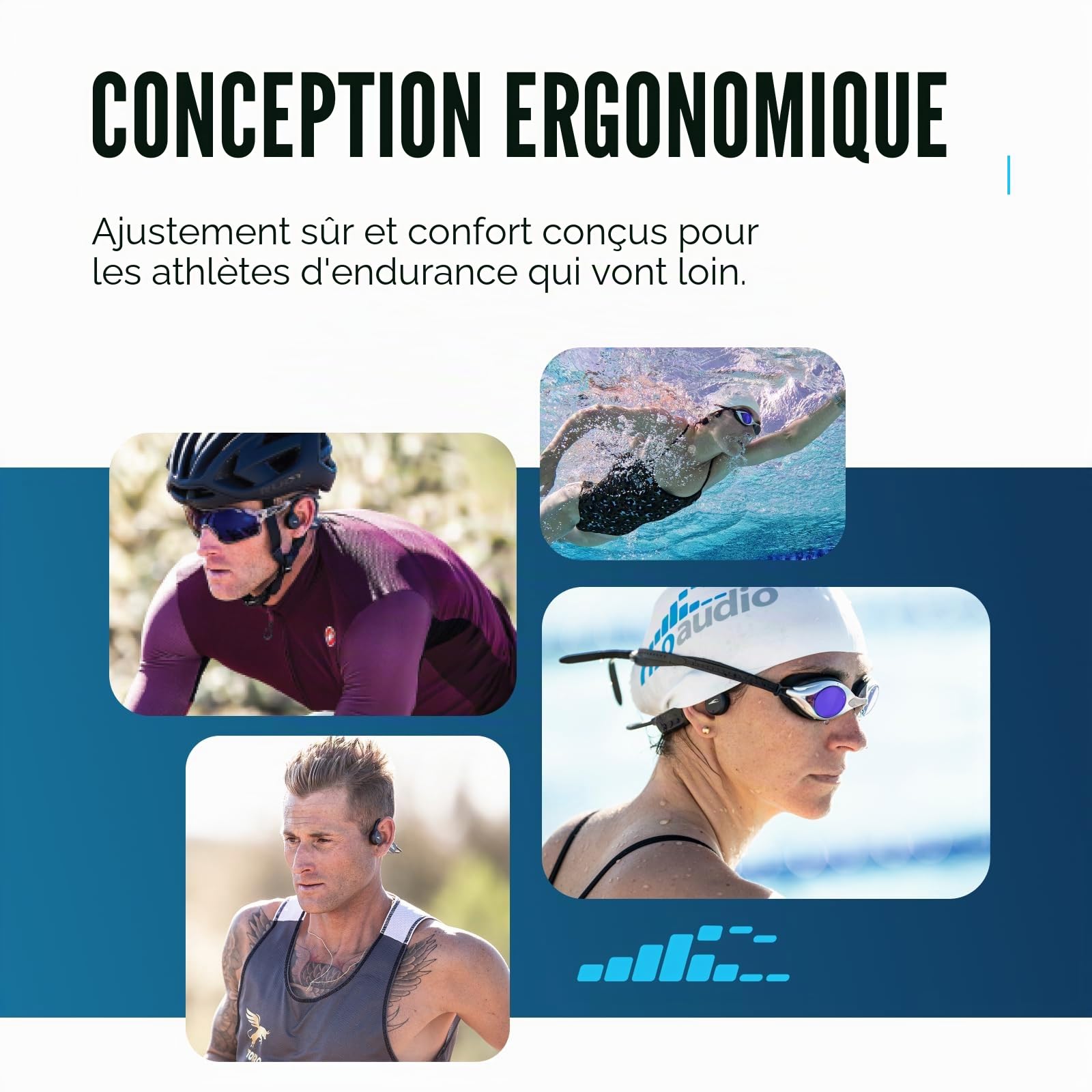 H2O Audio TRI 2 PRO Casque audio multi-sport étanche Bluetooth V5.3 pour course à pied/cyclisme et natation, playlist+ (application incluse)