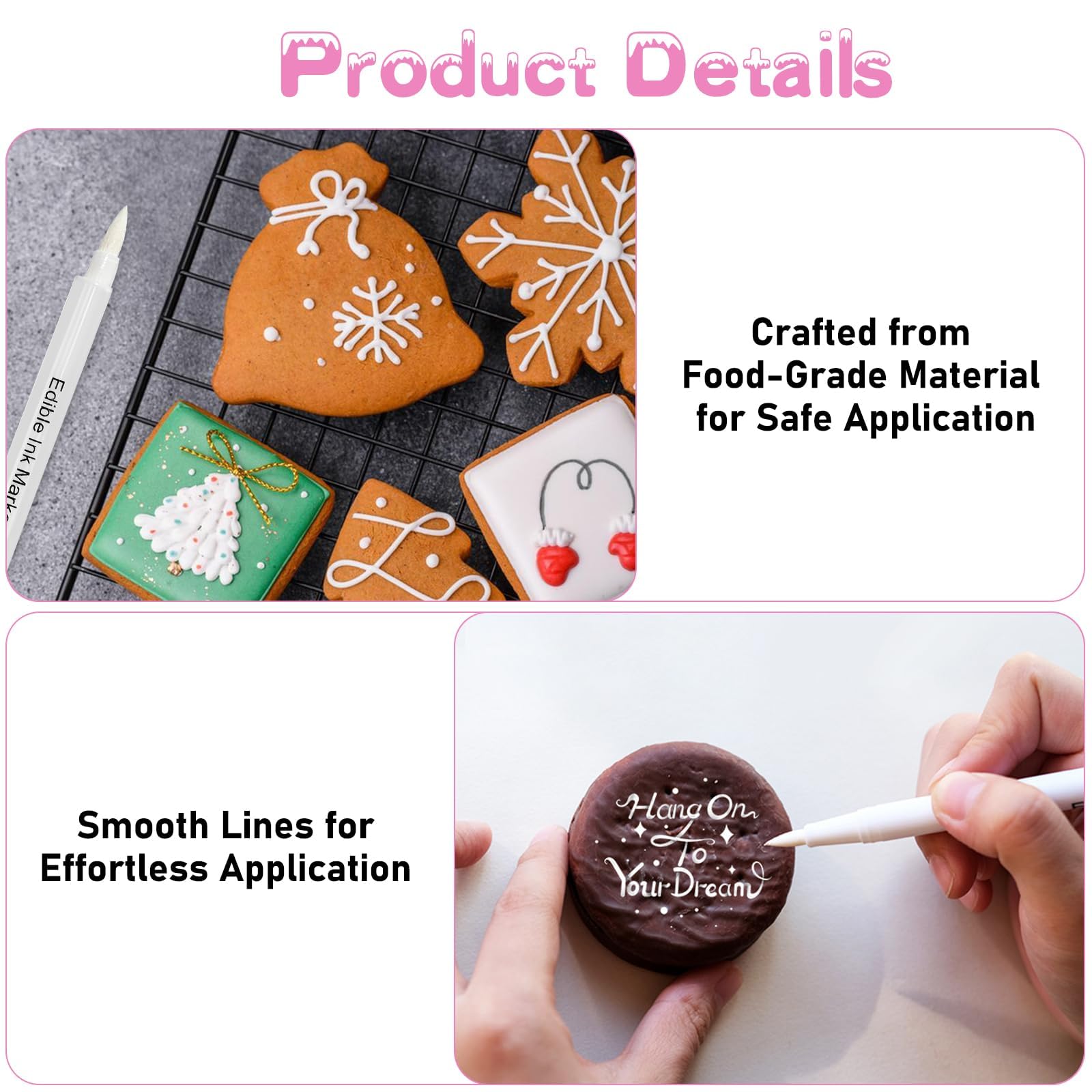 3 Rotuladores Alimentarios Blancos - Tinta Comestible para Decorar Pasteles, Chocolate, Fondant y Galletas - Especial para Superficies Oscuras