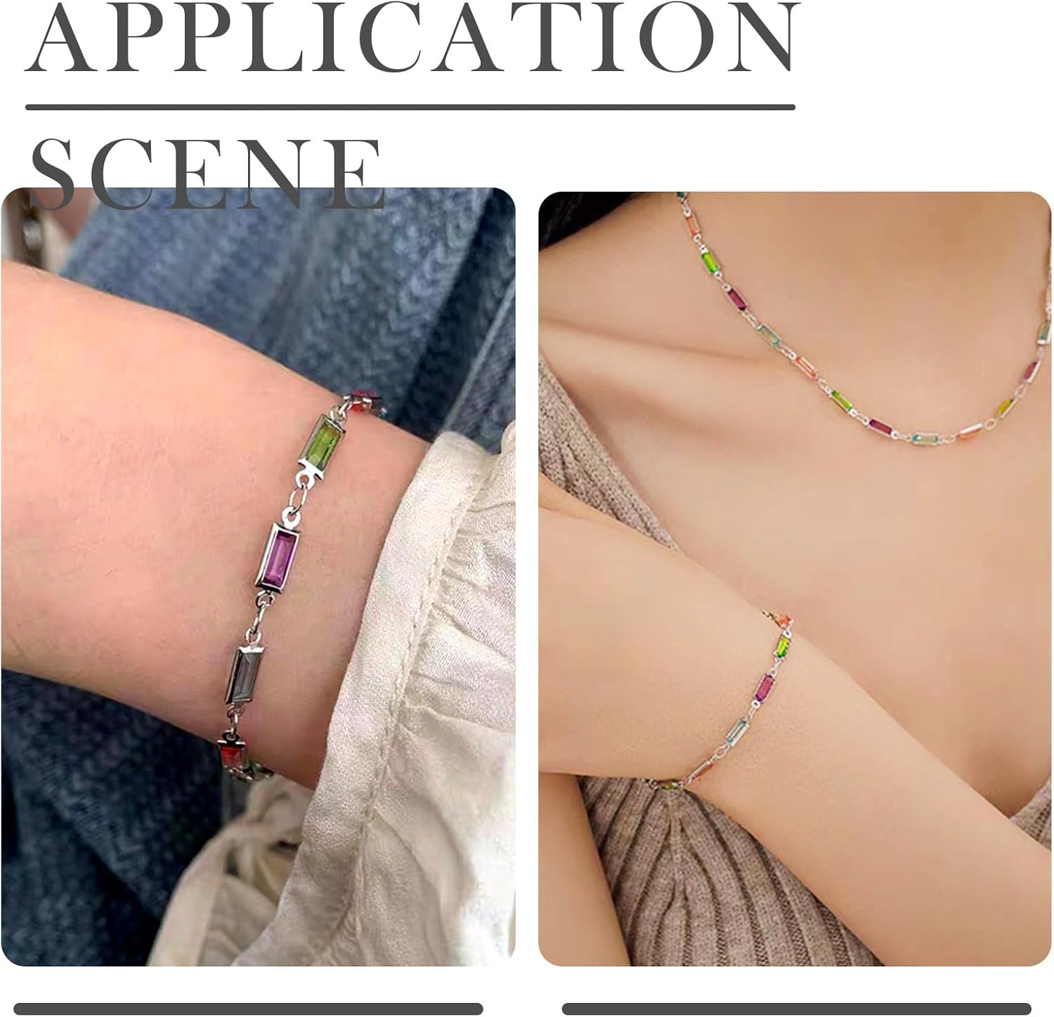 Pandahall 9.84 Feet Rectangle Rhinestone Chains Colorful Glass Crystal Platinum Chains Handmade Crystal Link Chains with Jewelry Clasps for Bracelet Necklace Jewelry Making - Image 4