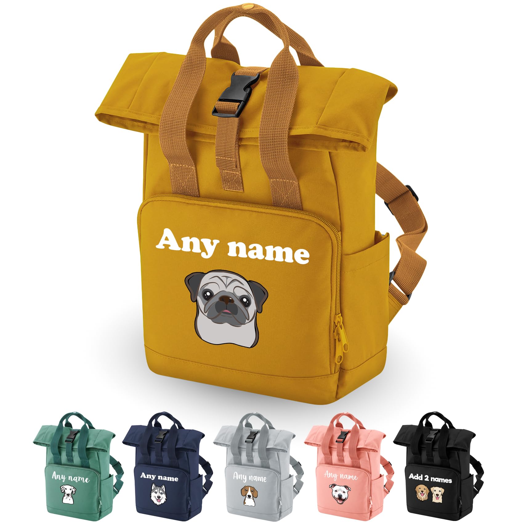 Spoilt Rotten Pets Dog Breed Picture Rucksack Backpack With Custom Personalised With Pet Name & Choice Of Dog Breed Design Pet Accessories Bag, Overnight, Holiday, Walking,