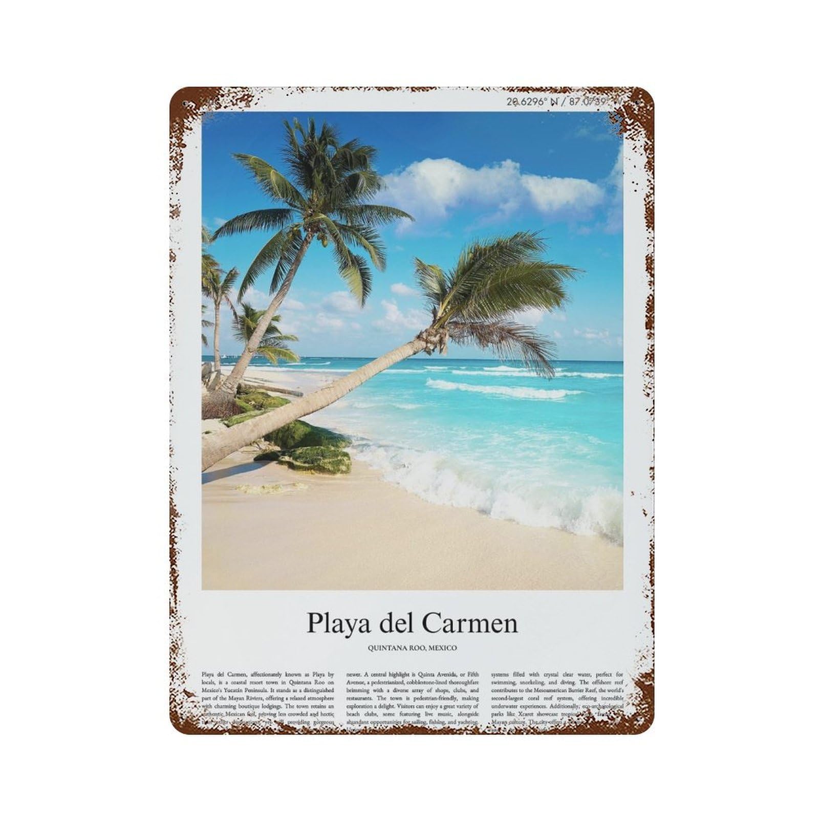 xiaoxiaoshen Playa Del Carmen Quintana Roo, Mexico City Scenery Wall Decor Art Metal Tin Poster Modern Home Decor Art Home Bar Shop Decorations Vintage Sign 40x30cm