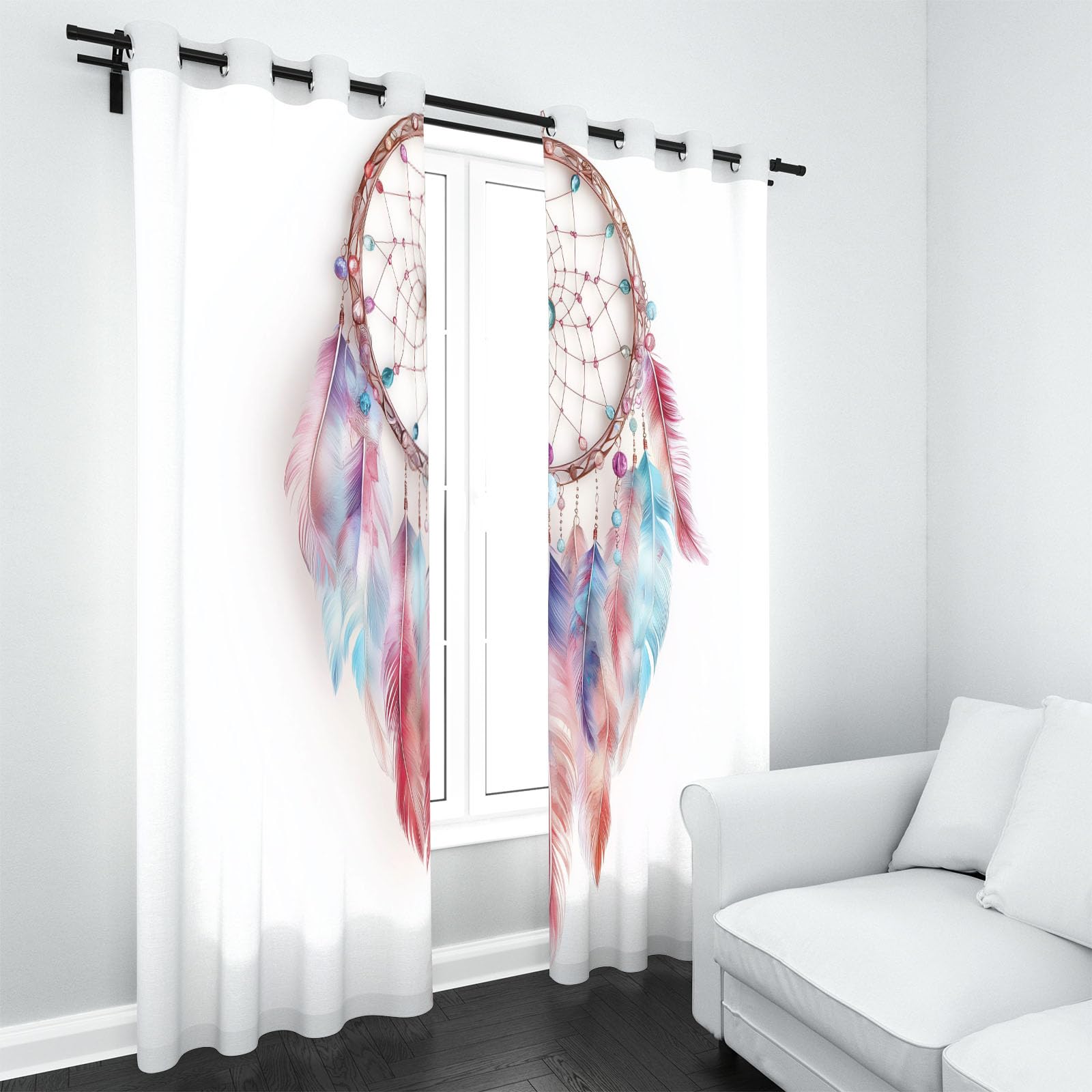 Bunt Traumfänger Thermo Vorhang mit Ösen, Tiere Feder Gardinen Blickdicht, Lärmschutzvorhang, Moderne Ästhetik Verdunklungsvorhänge Schlafzimmer, Curtains Living Room 2er Set 137x117 cm