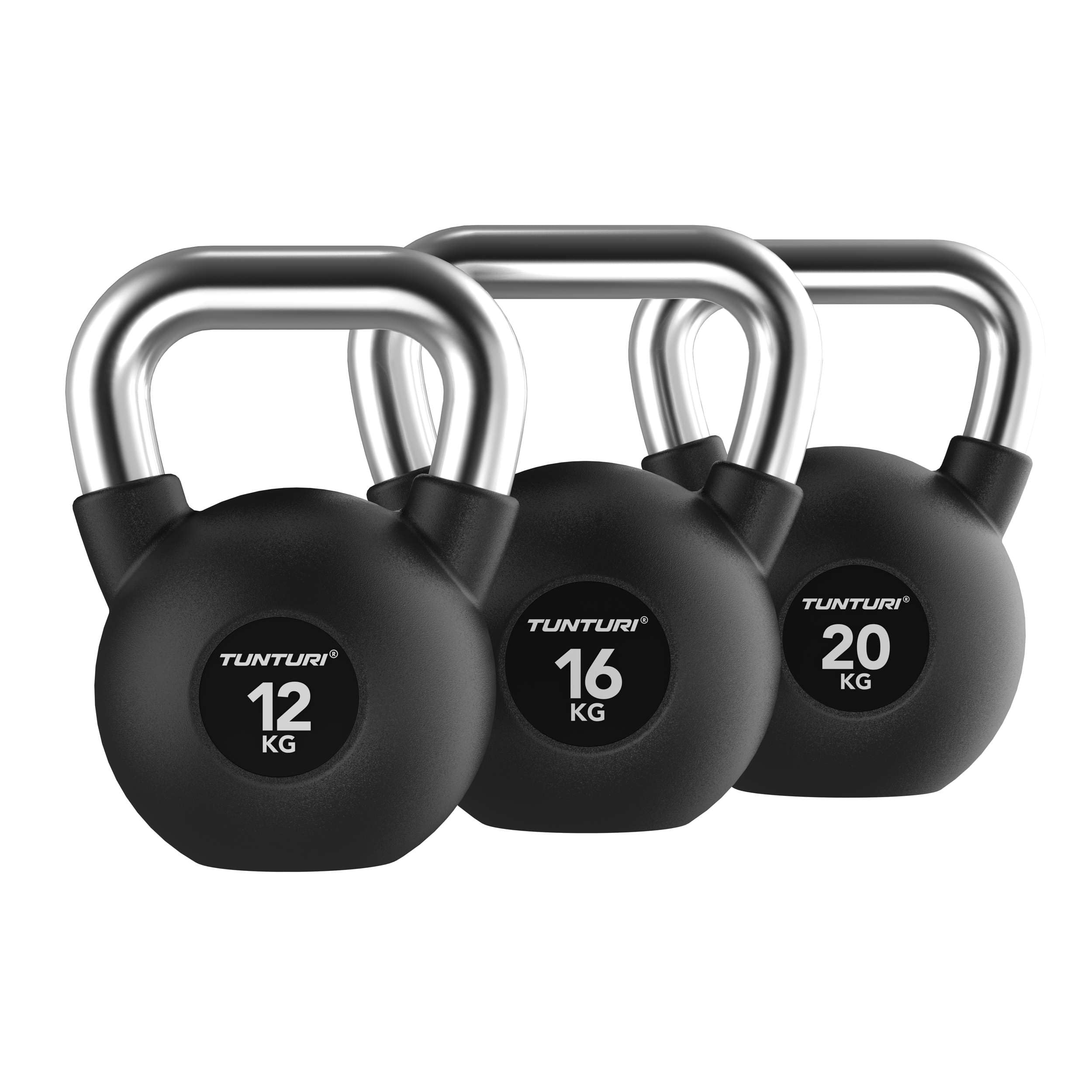 Tunturi Platinum Gummi Kettlebell – 12–20 kg – Set