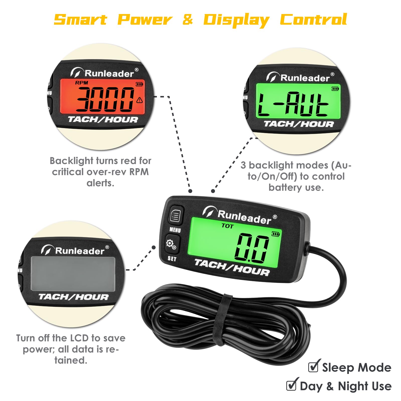 Tachymètre-Compteur Numérique : Batterie Remplaçable, Rappel Maintenance, Jauge RPM Rétroéclairée, pour Moteur Hors-Bord, VTT, Génétatrice, Tondeuse, Moto, Tronçonneuse, Autres Moteurs à Gaz