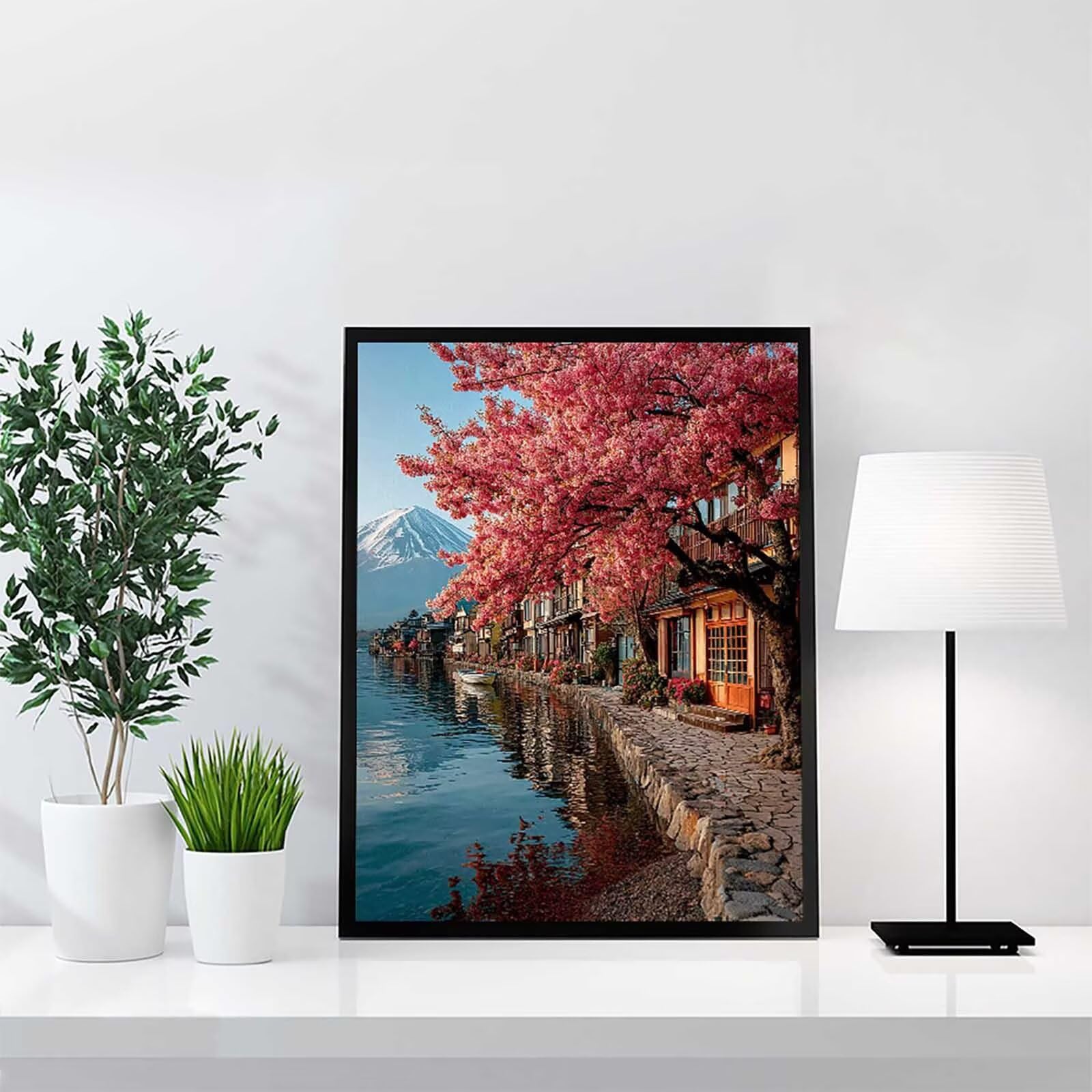 Vulkan Fuji diamentowy obraz dla dorosłych, kwiaty wiśni, kryształowy wzór 5D, "zrób to sam", kwadratowe kamienie, mozaika, zestaw do majsterkowania, dekoracja salonu (100 x 135 cm) -bby2507BU