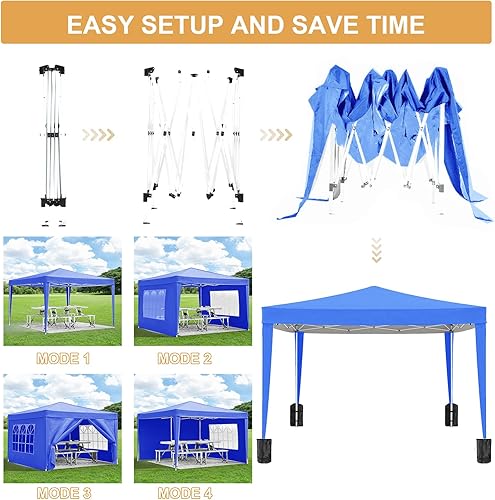 Miniatura 4 de Toldo desplegable de 10 x 10 pies para exteriores, tienda de campaña para fiestas con 4 paredes laterales, tienda de campaña para bodas, toldo al