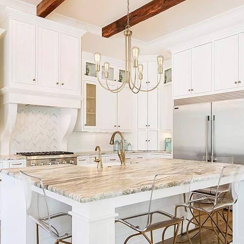 Miniatura 5 de Durent Lighting Candelabro grande dorado, lámpara moderna para comedor y sala de estar, dormitorio y cocina, 5 luces