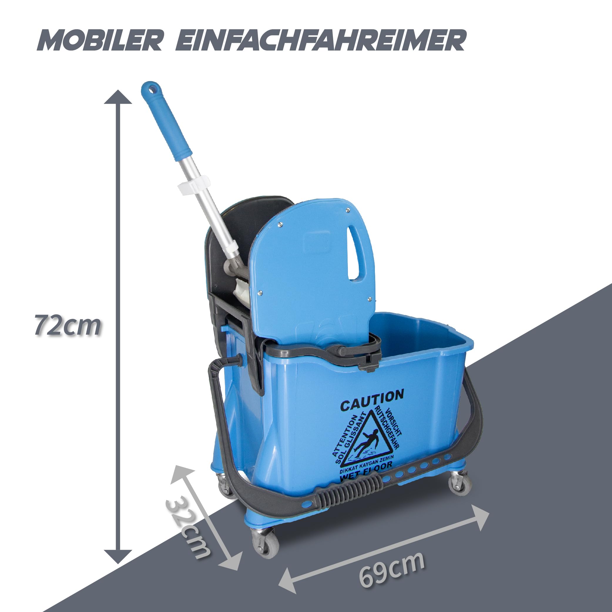 Einfachfahrwagen GIV 7, Fahrwagen mit 24 Liter Eimer, inkl. 10 Liter Schmutzwasserbehälter, Putzwagen mit Wischmopp Presse, Reinigungswagen für Gebäudereinigung