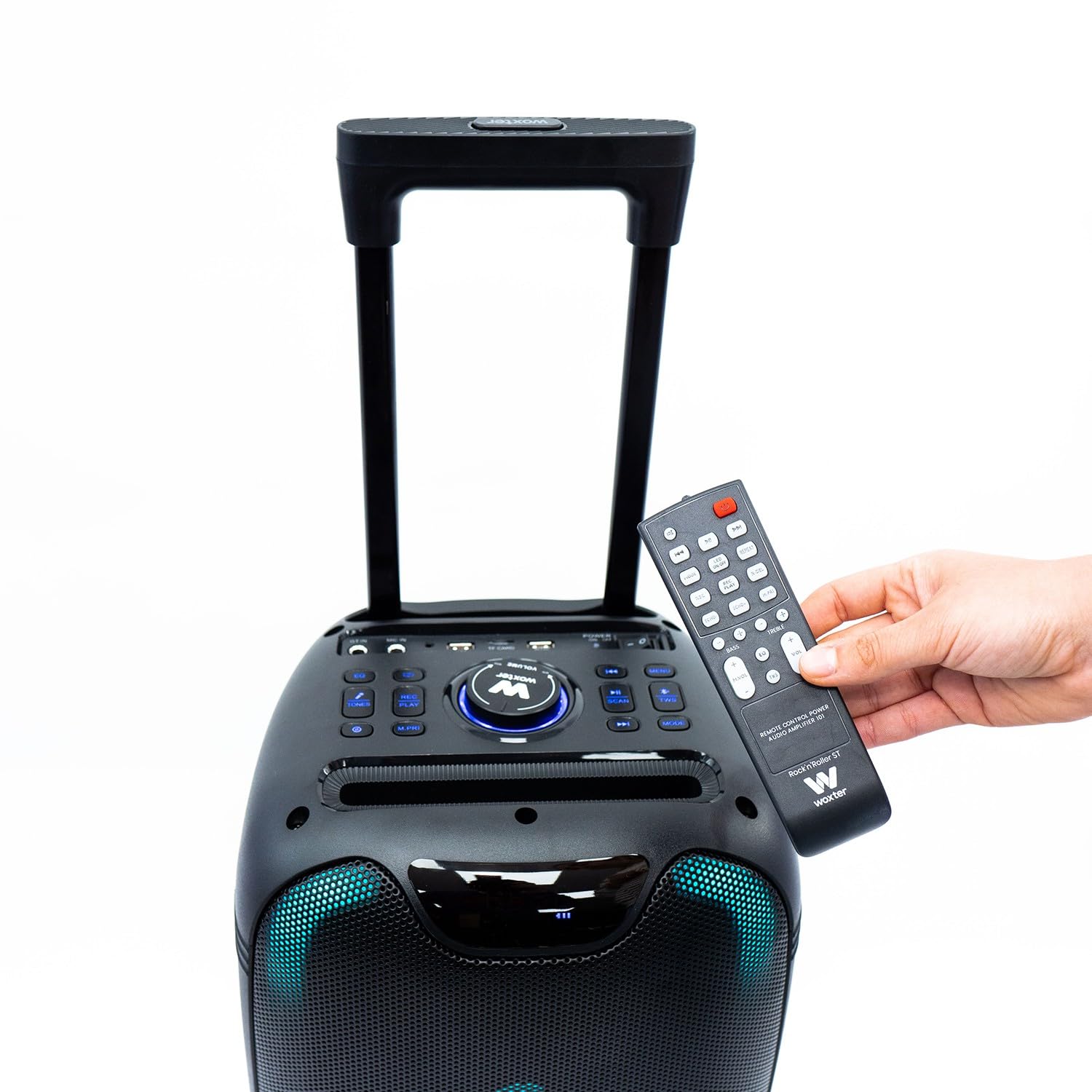 Woxter Rock'n'Roller ST - Altavoz Trolley Bluetooth Rock'n'Roller ST, 100W, 4,5 Ah de batería, Bluetooth, AUX, Tarjeta de Memoria SD, Pantalla LED