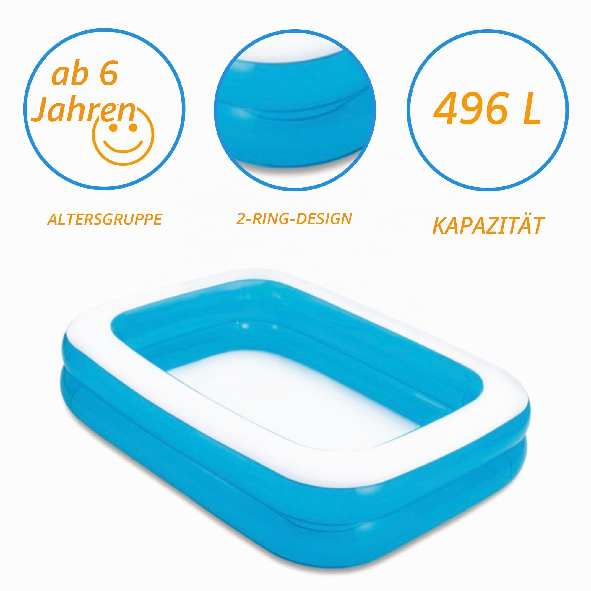 Summer Waves Pool, Aufblasbarer Pool, Familienpool, Gartenpool für Kinder, Rechteckiger Pool, 2 M x 1.50 M x 51 cm