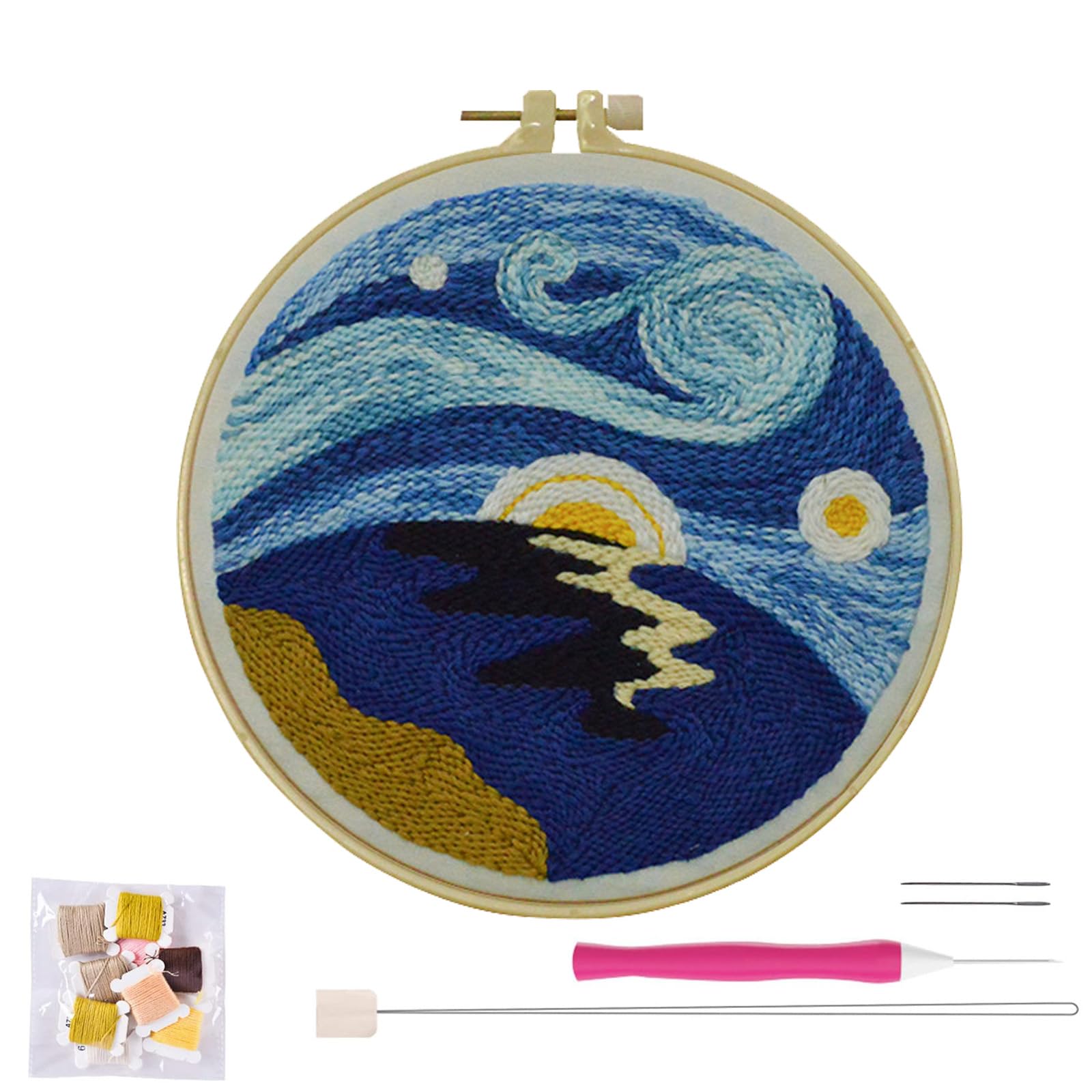 artcici パンチニードルキット 初心者向け 星空パターンツールと糸付き 簡単刺繍ラグフッキングセット (星空)
