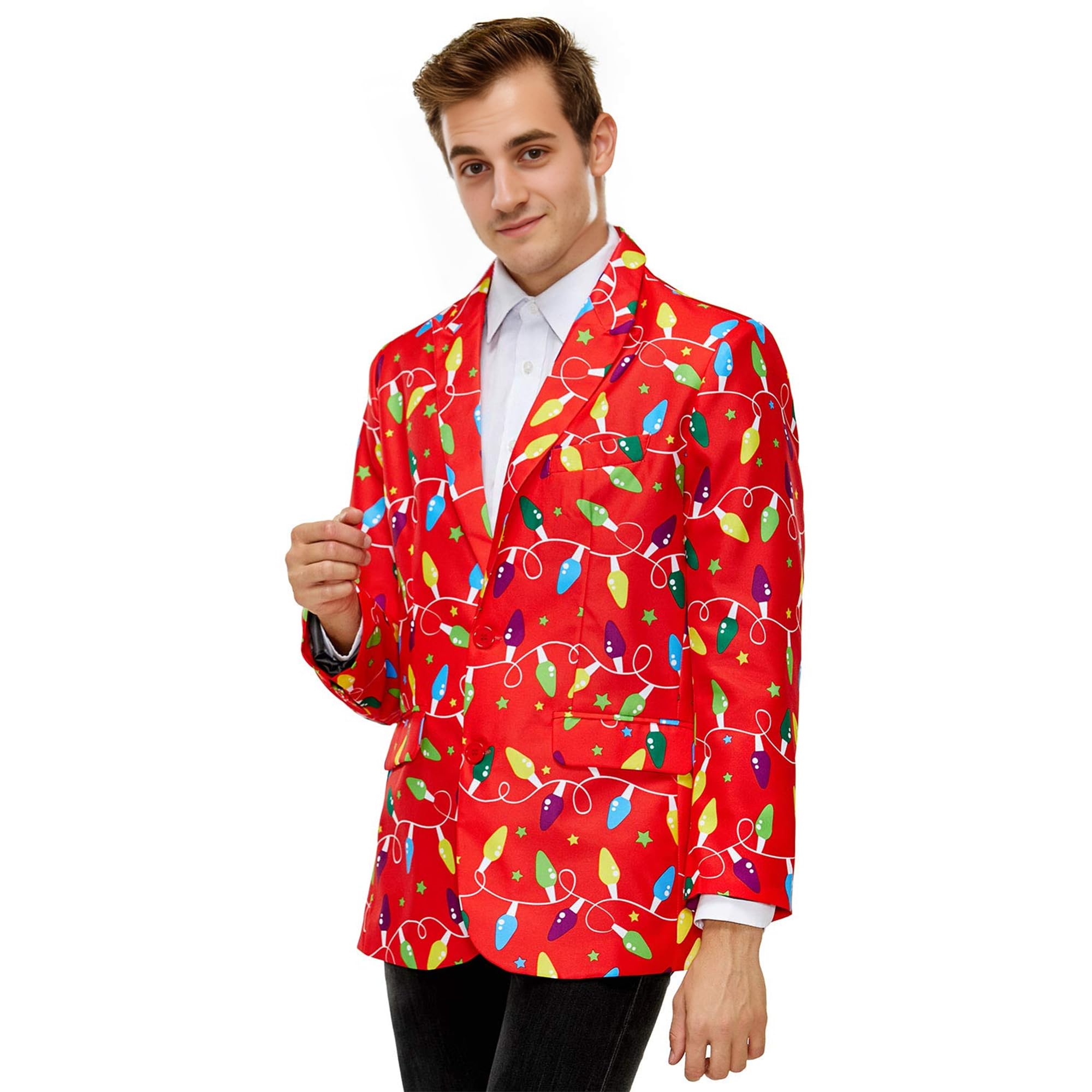 The Fancy Dress Ugly Christmas Blazer Jacket for Men Xmas Snowflake Slim Fit Notched Lapel Coat Novelty Christmas Suit with Pocket Festive Party Costume Bright Red M — image 1