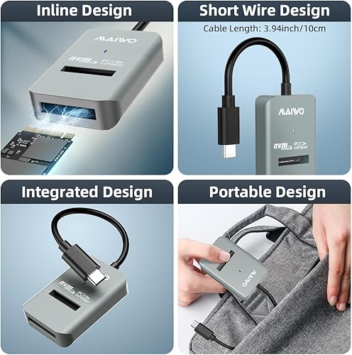 Miniatura 5 de MAIWO Estación de acoplamiento M.2 NVMe SSD, adaptador M.2 NVMe a USB, USB3.2 GEN2x1 velocidad de 10 Gbps con ajuste UASP, capacidad de 4 TB