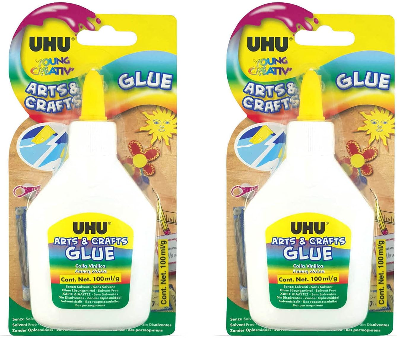 Uhu Arts And Crafts Glue X 2 Special Duo Pack, Young Creative Glue, School White Glue, Bottle, 100 G X 2, Dries Transparent