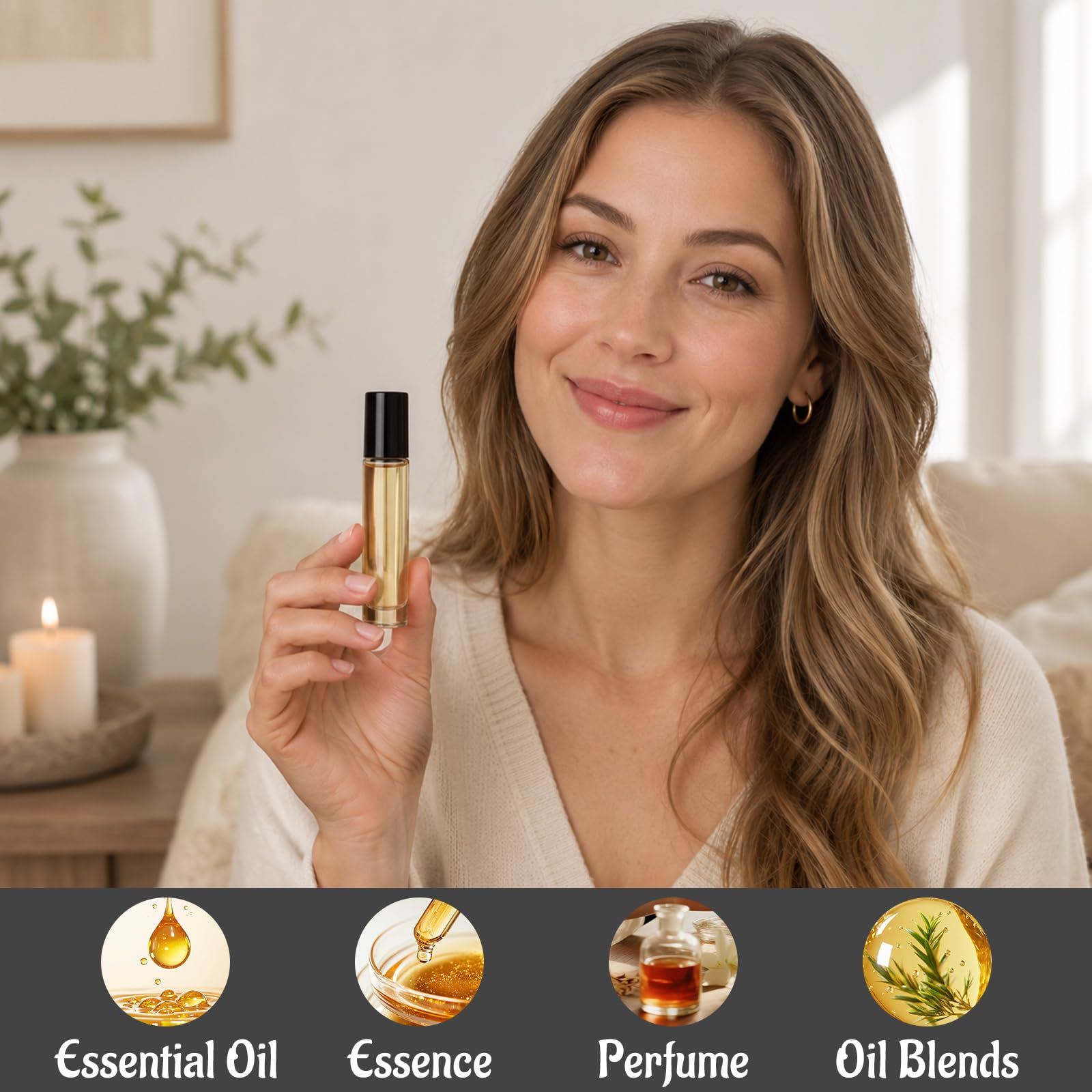 50 bottiglie roll-on da 10 ml in vetro trasparente per oli | Bottiglie in vetro trasparente per oli essenziali e profumi; 50 pezzi con sfere in acciaio, tappi neri, imbuti